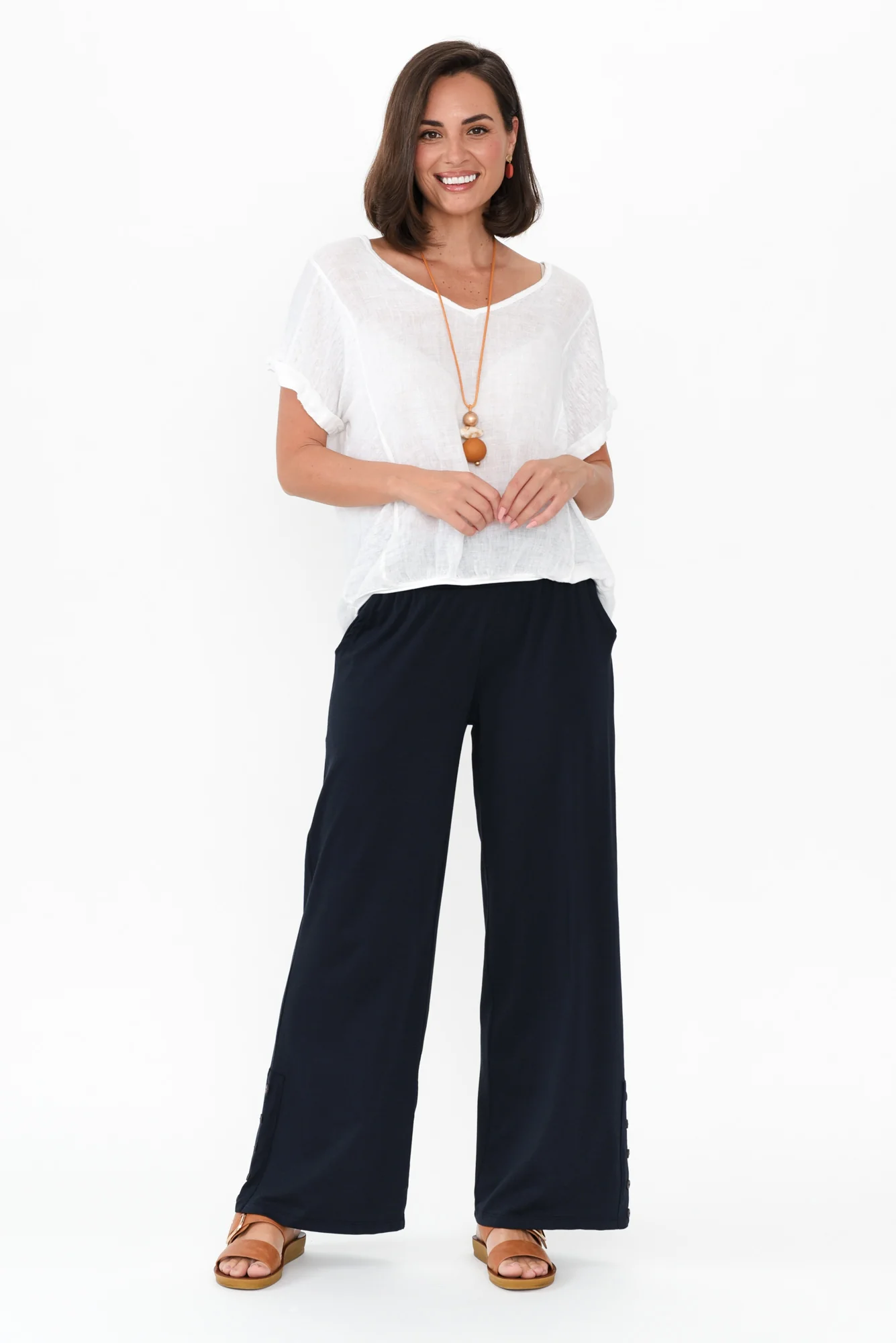Angelica Navy Cotton Shirred Pants