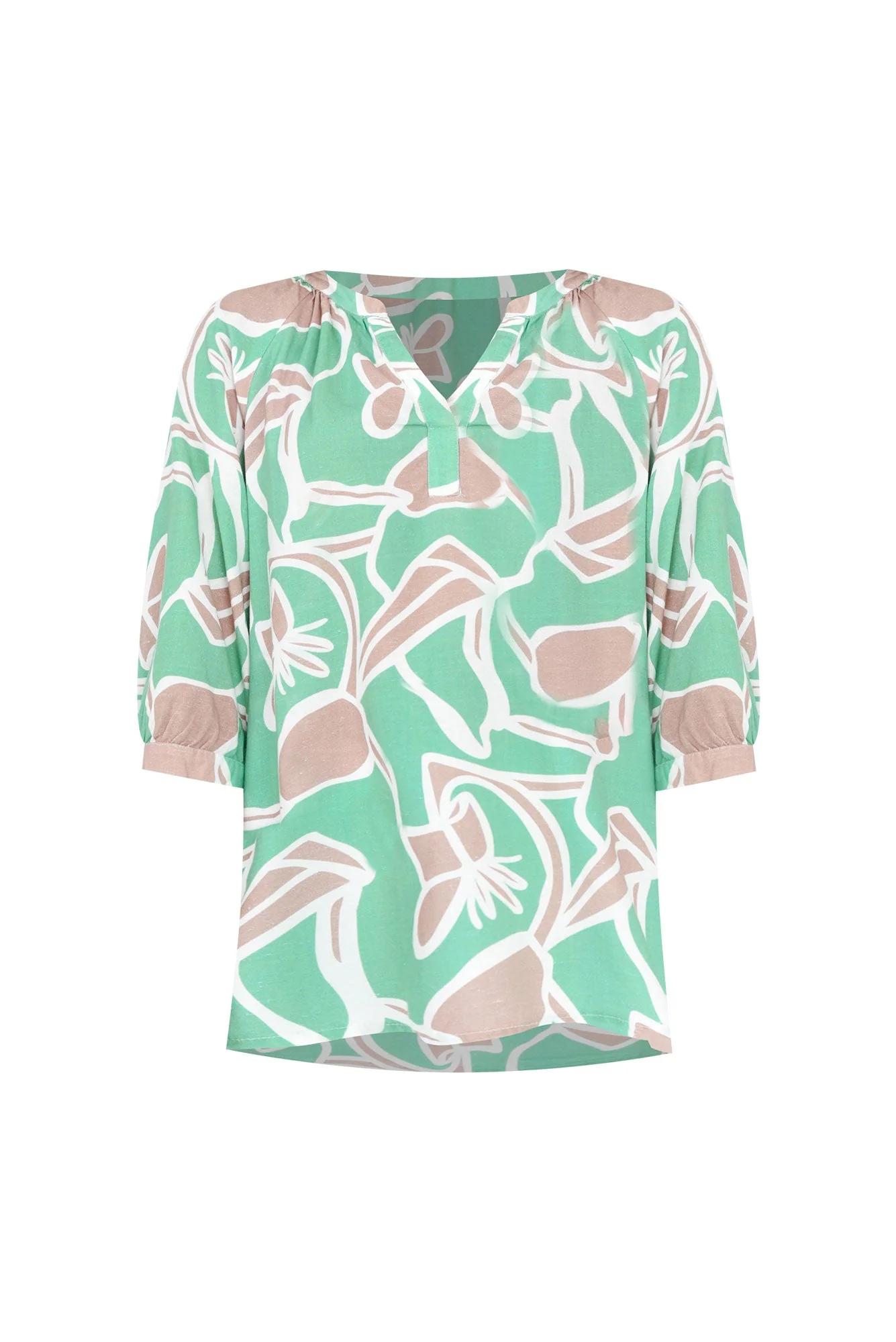 Noosa Green Abstract Linen Blend Top
