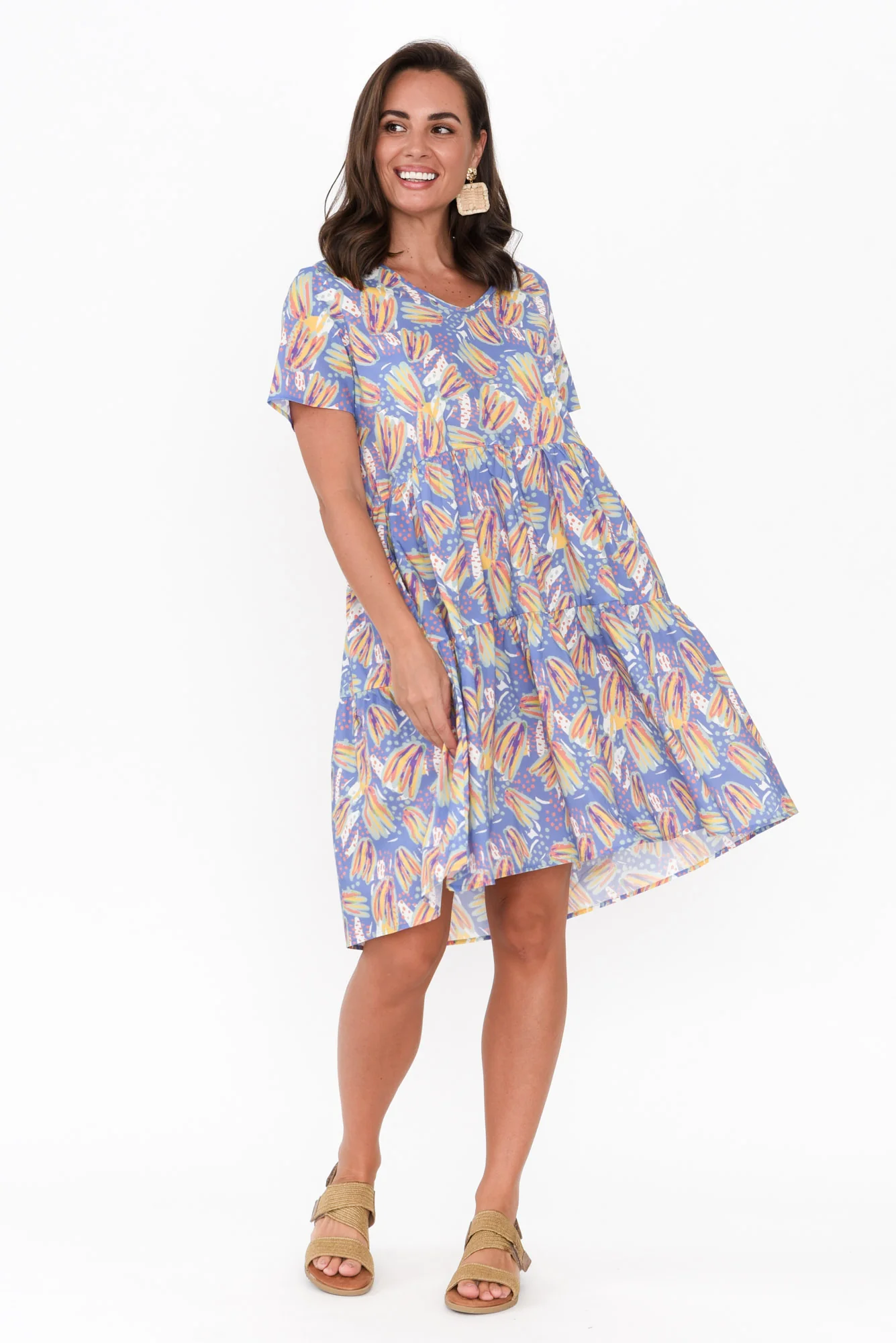 Kienna Blue Abstract Cotton Poplin Dress