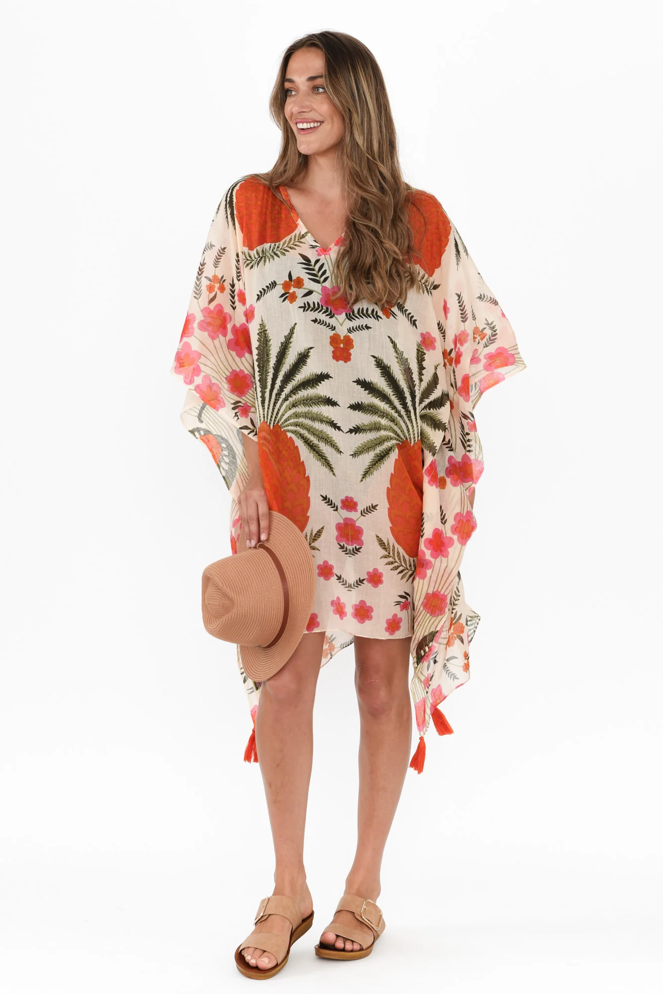 Stella Orange Tropical Cotton Kaftan