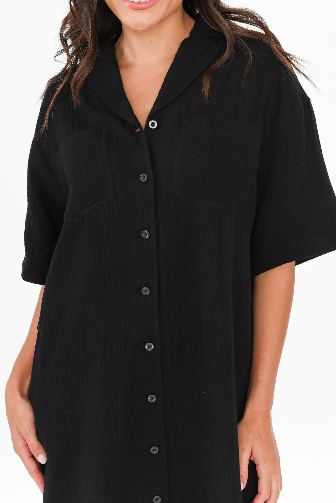 Tahiti Black Cotton Cheesecloth Tie Dress