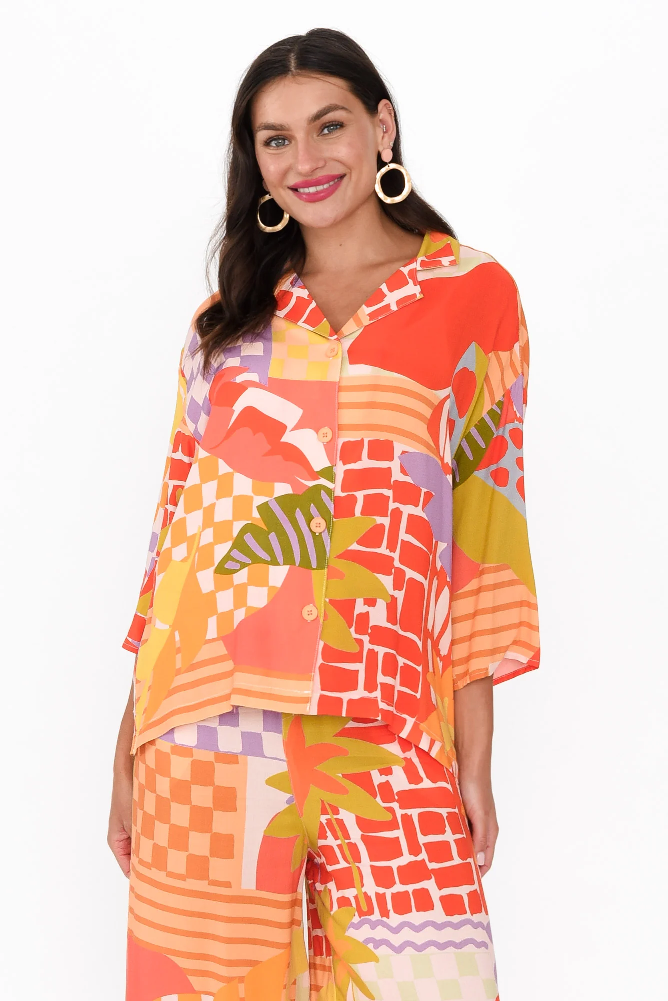 Deb Red Geo Collared Shirt