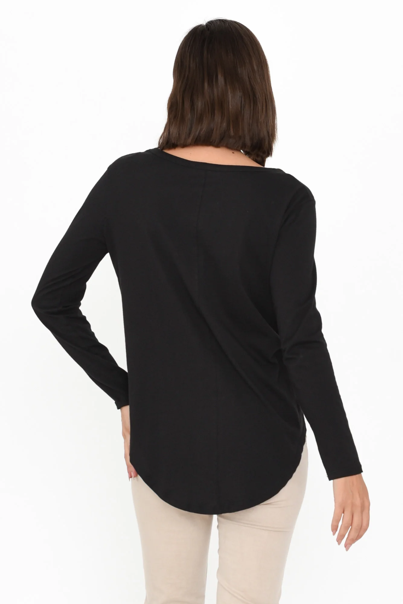 Megan Black Cotton Long Sleeve Top