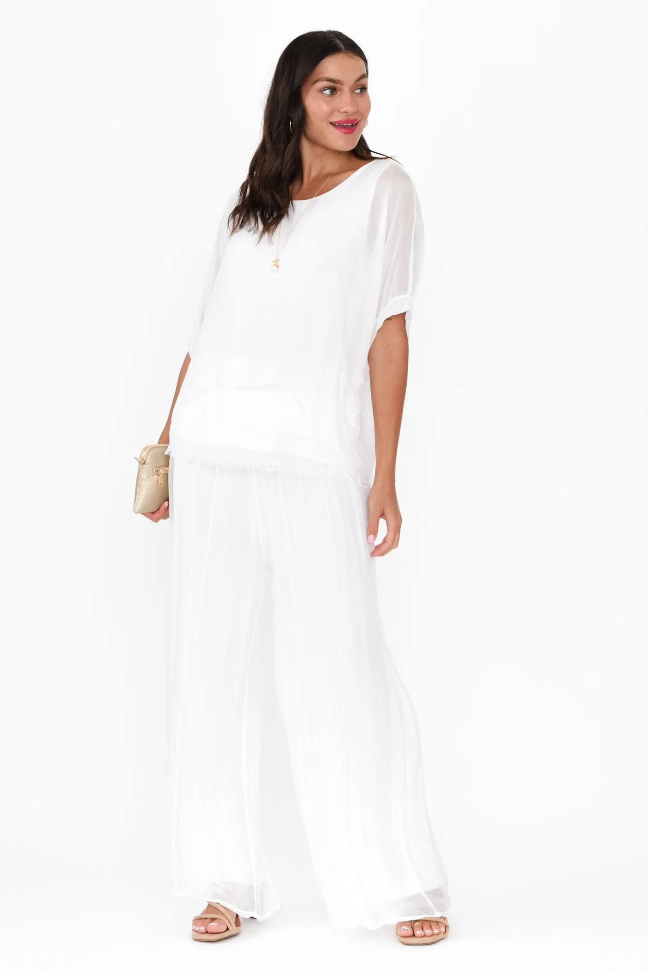 Laurier White Silk Wide Leg Pants