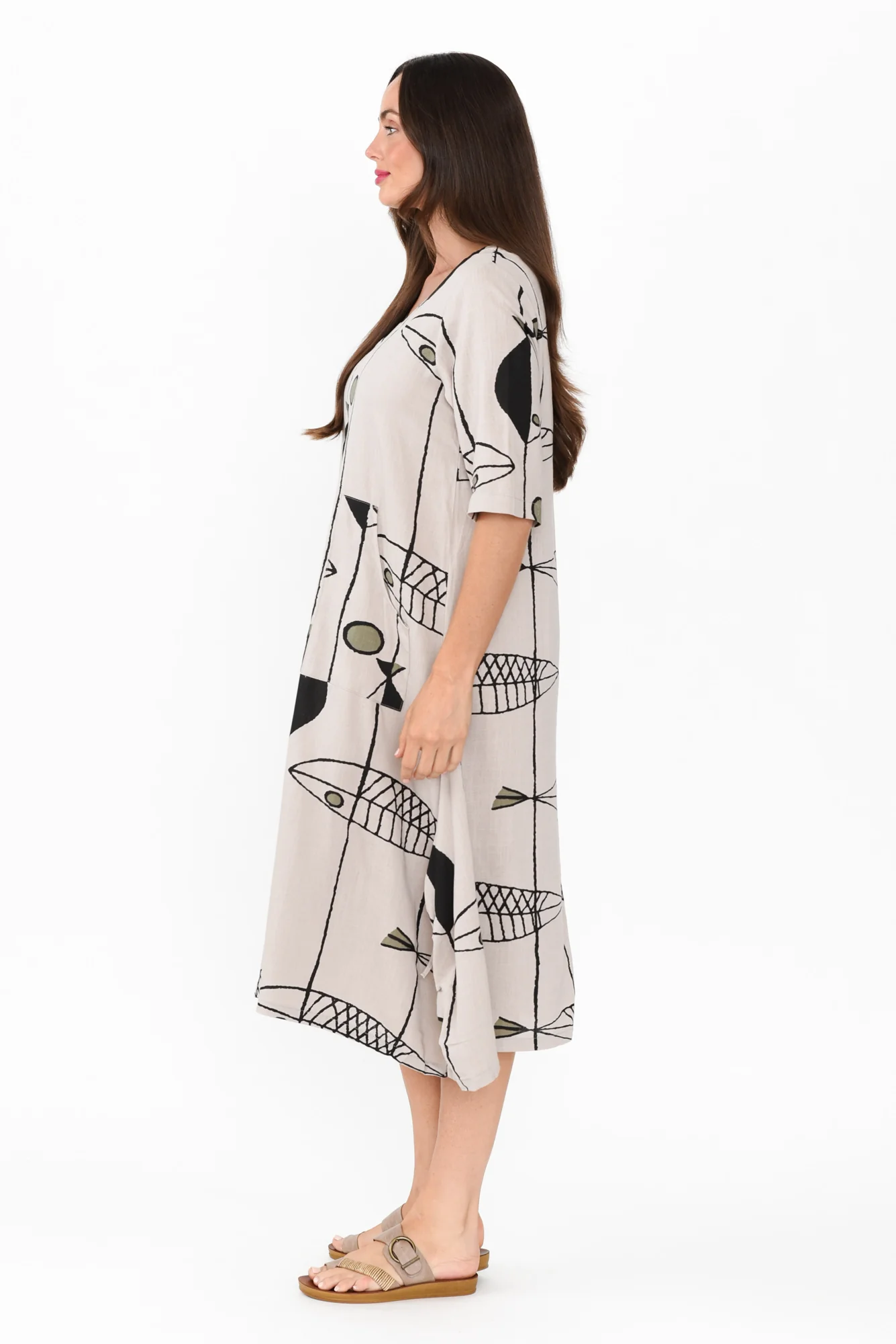 Hailee Taupe Sea Linen Cotton Dress