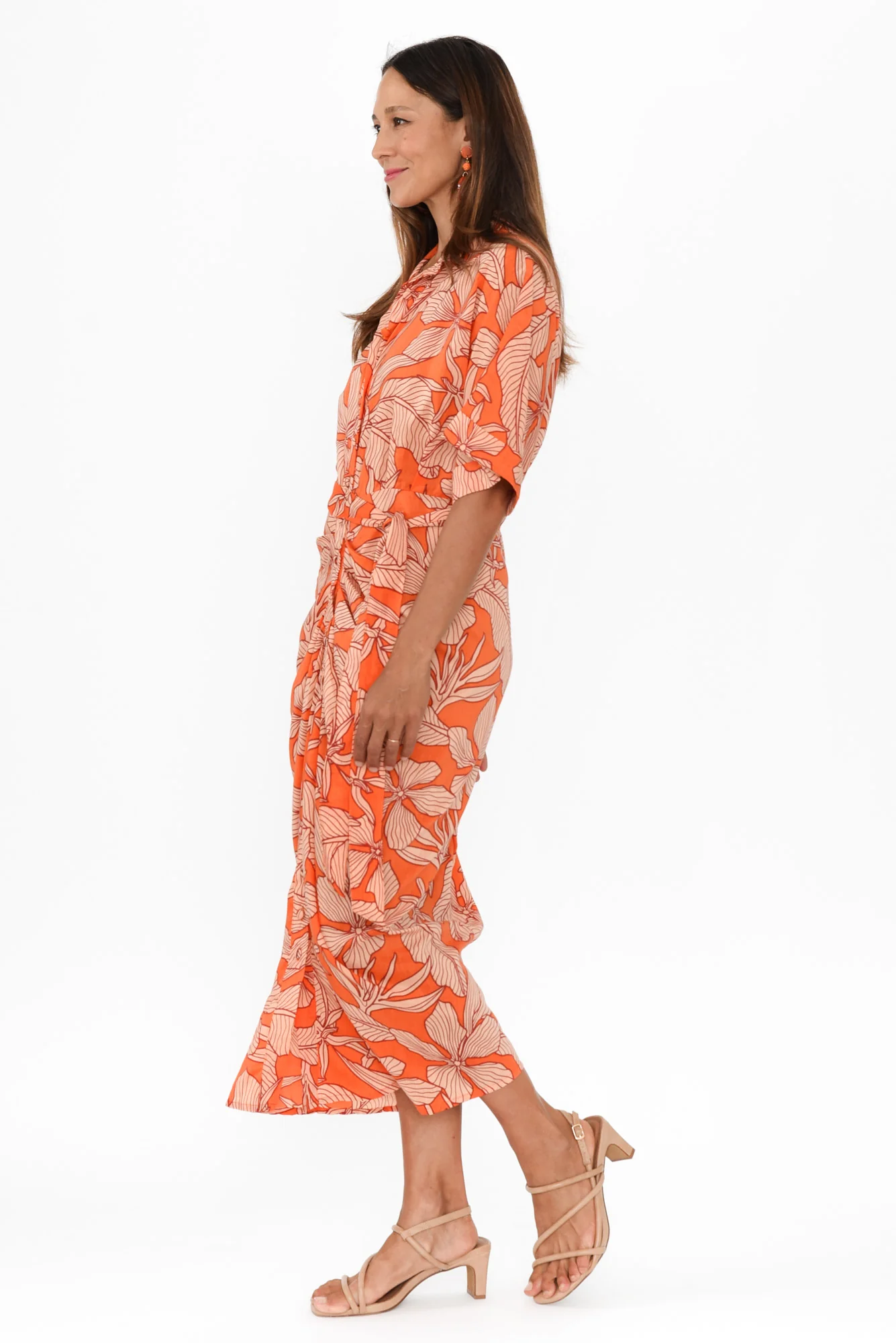 Valora Orange Bloom Cotton Shirt Dress