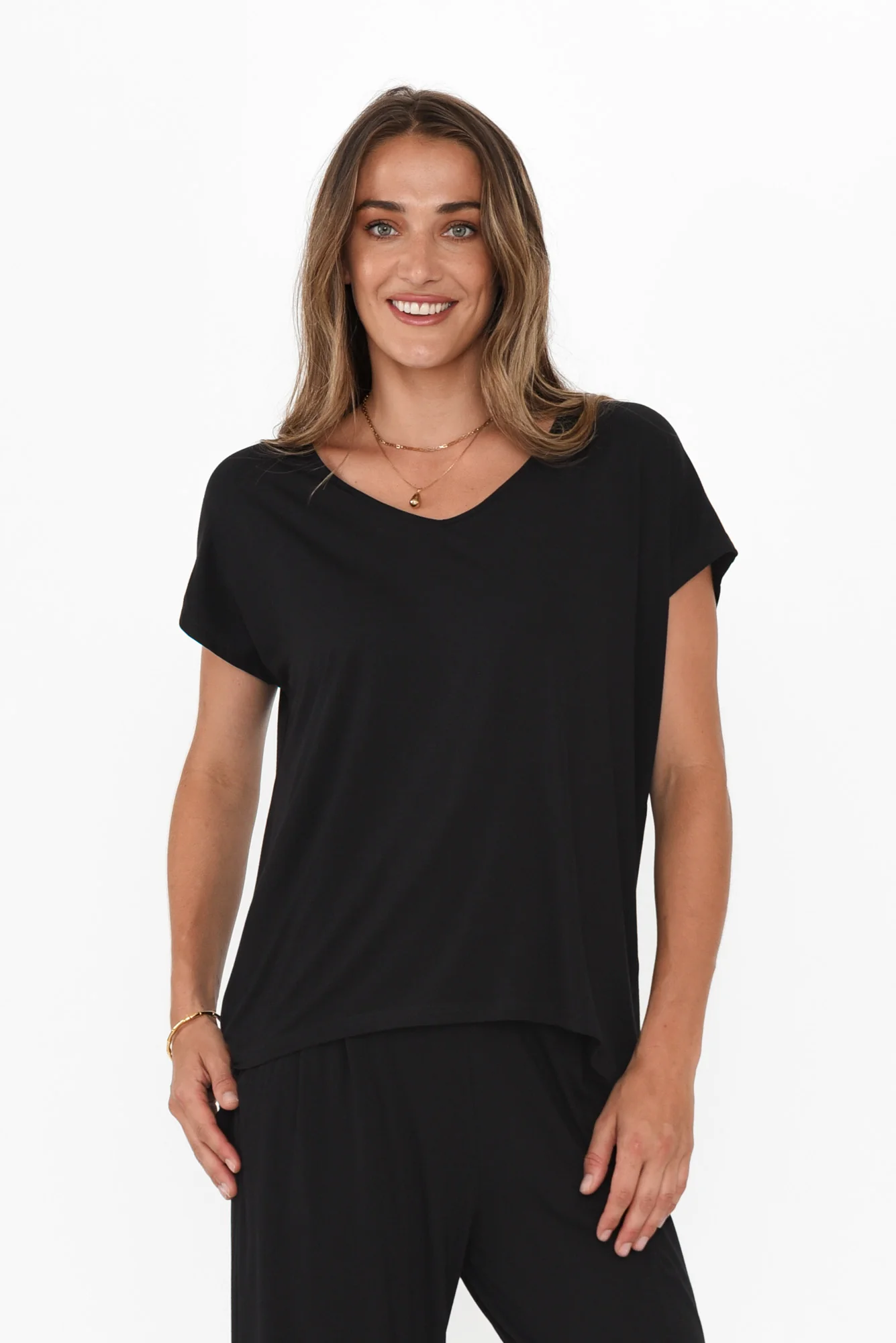 Jenner Black V Neck Tee