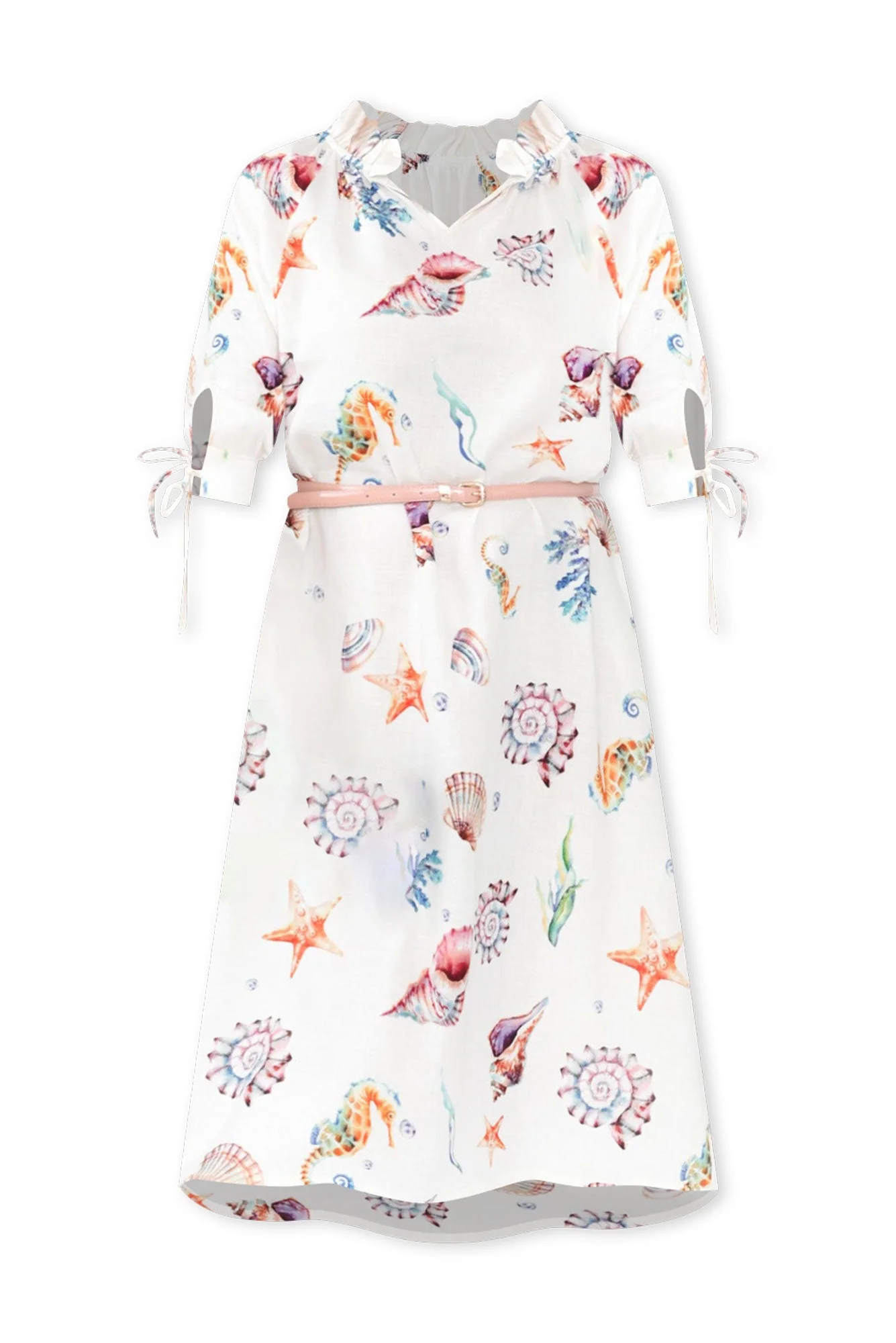 Mariel White Seashell Linen Blend Dress