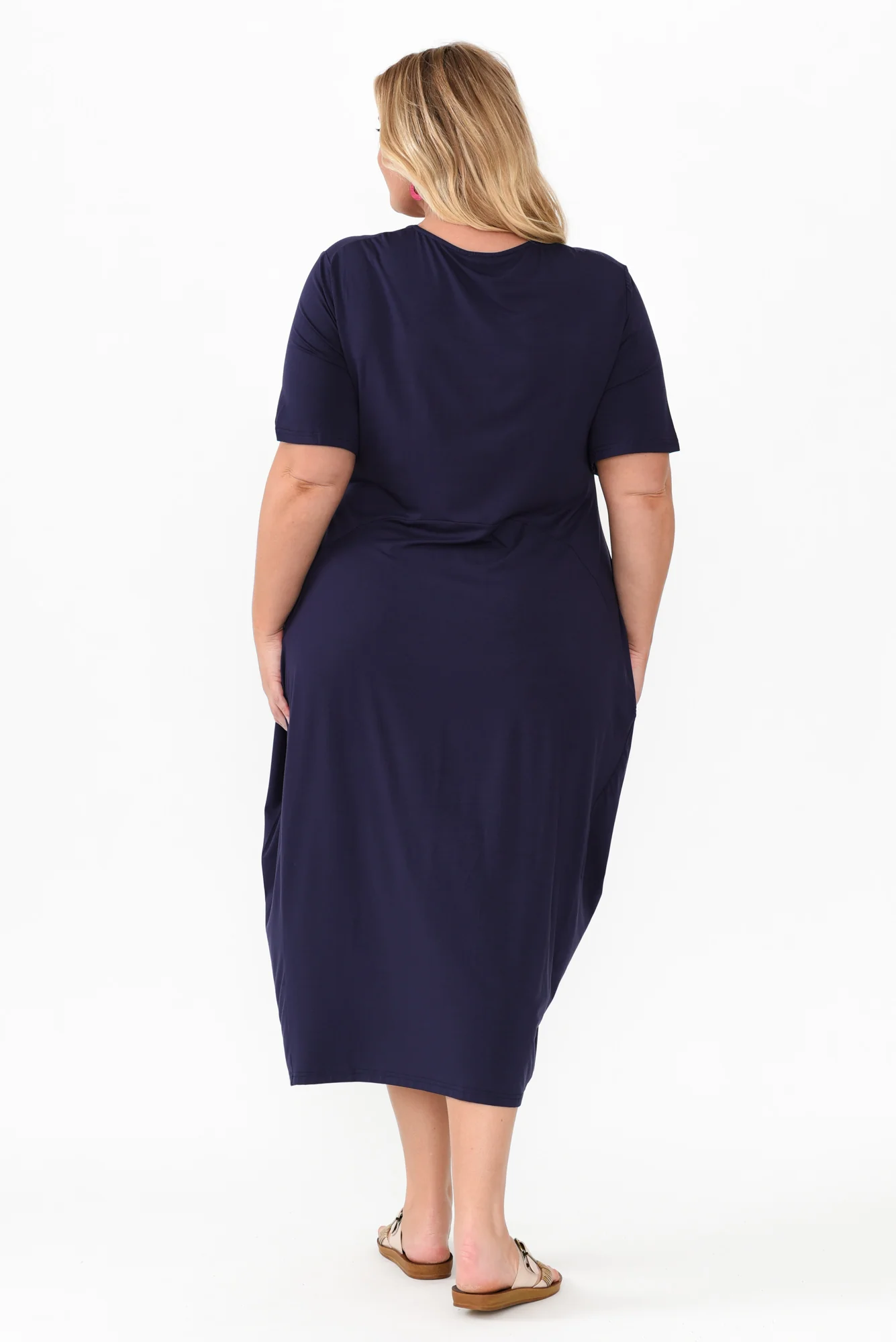 Glenda Navy Short Sleeve Crescent Dress