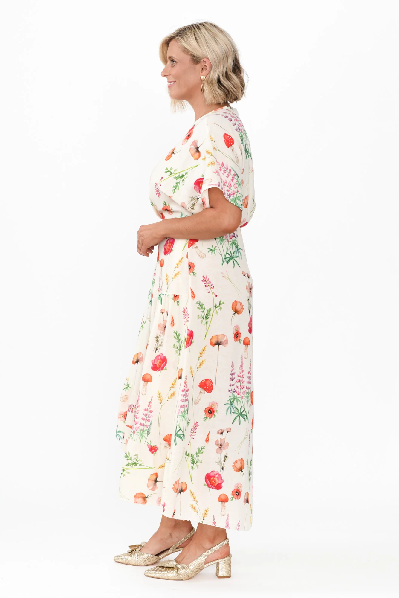 Luanne White Floral Linen Blend Dress