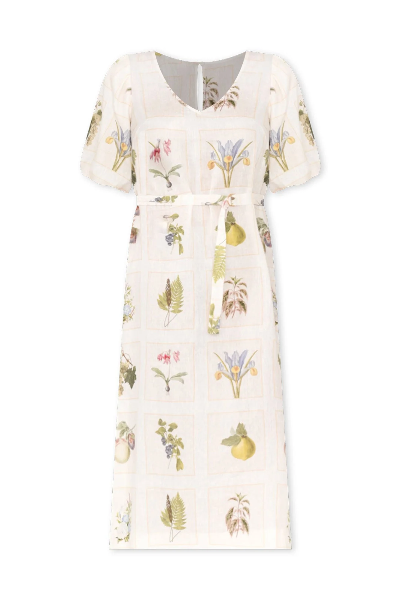 Bailee White Botanical Linen Dress