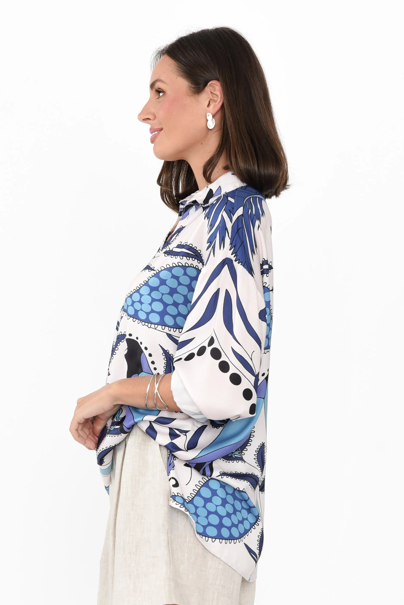 Suzy Blue Tropical V Neck Shirt