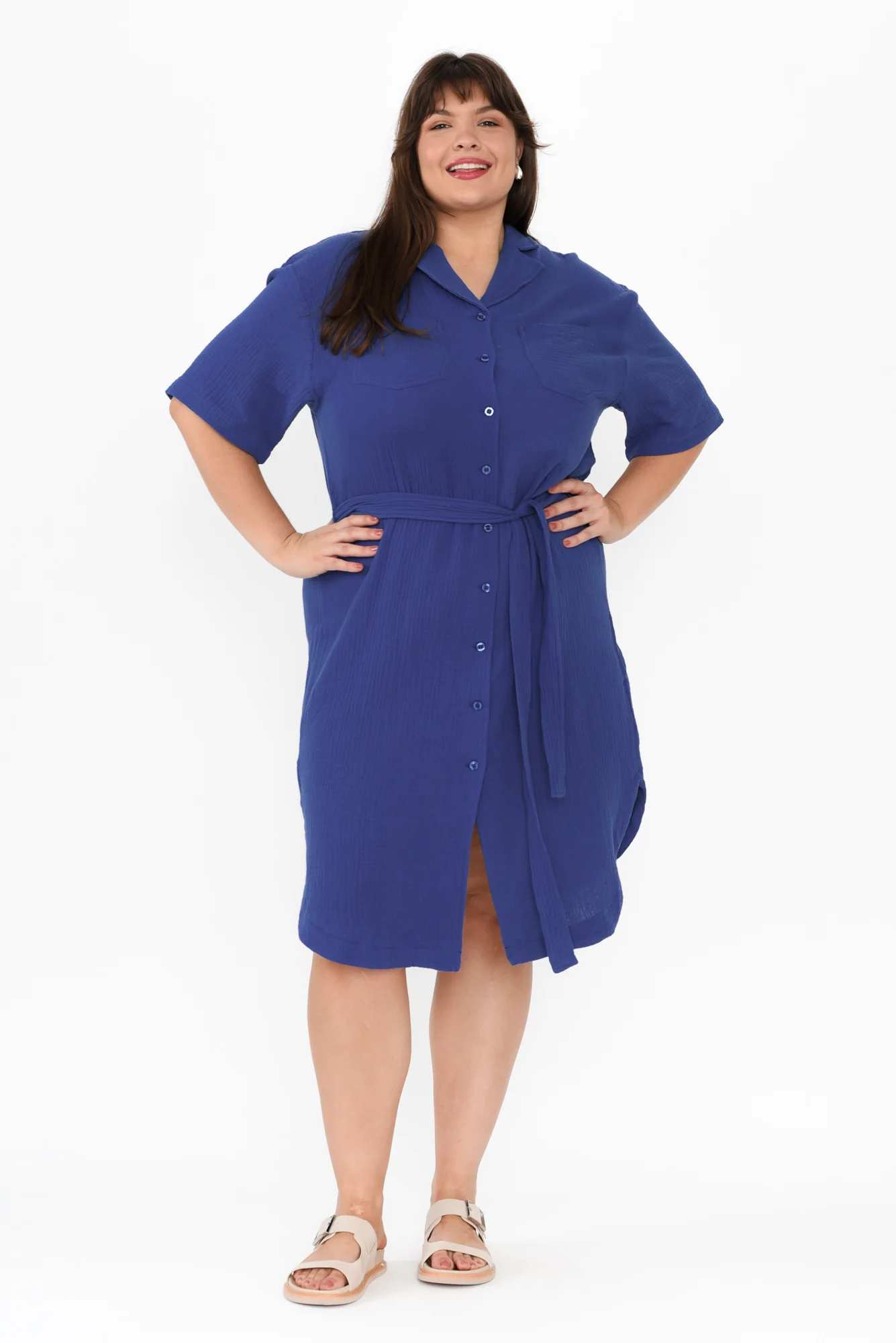 Tahiti Cobalt Cotton Cheesecloth Tie Dress
