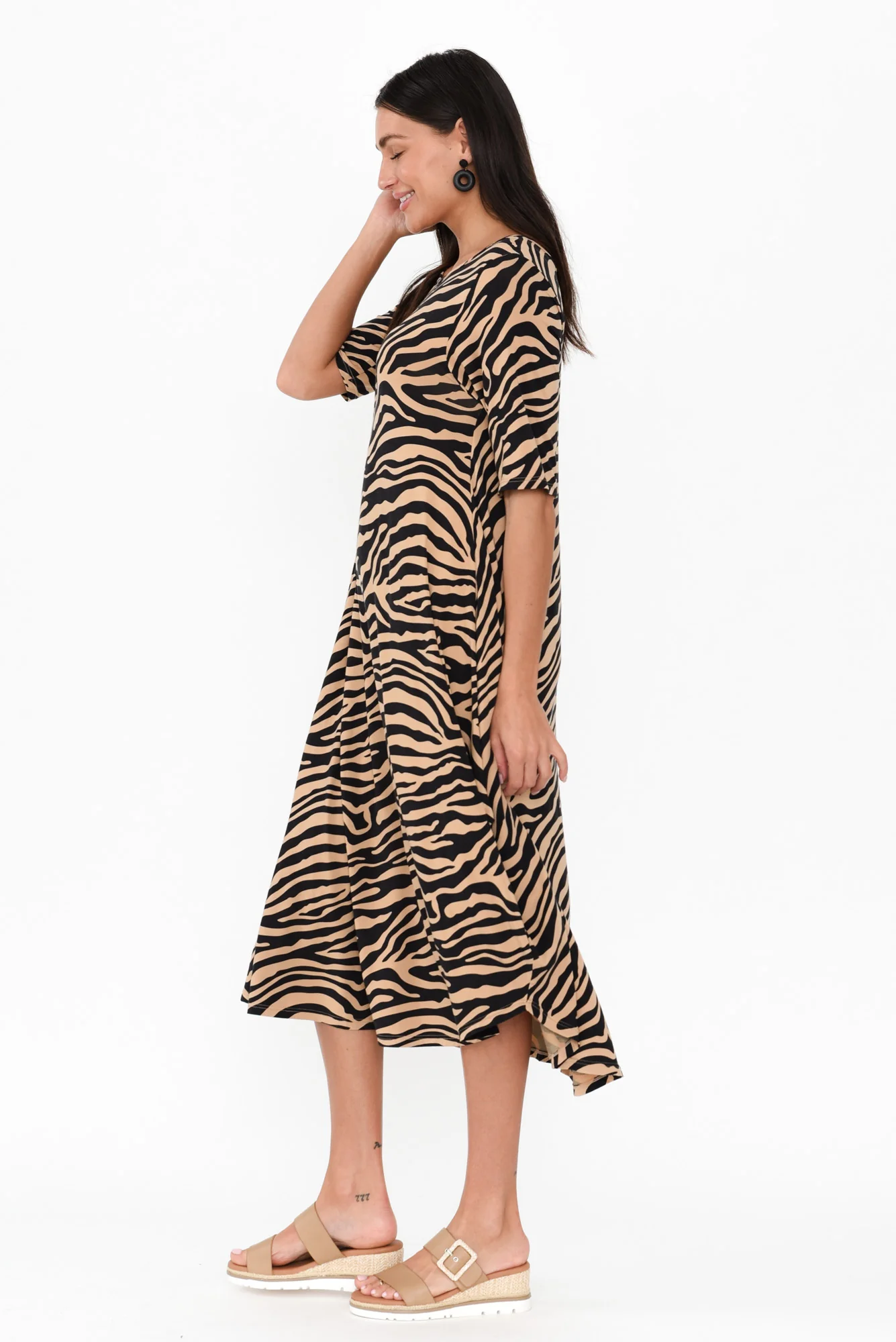 Tan Zebra Micro Modal Tri Drape Dress