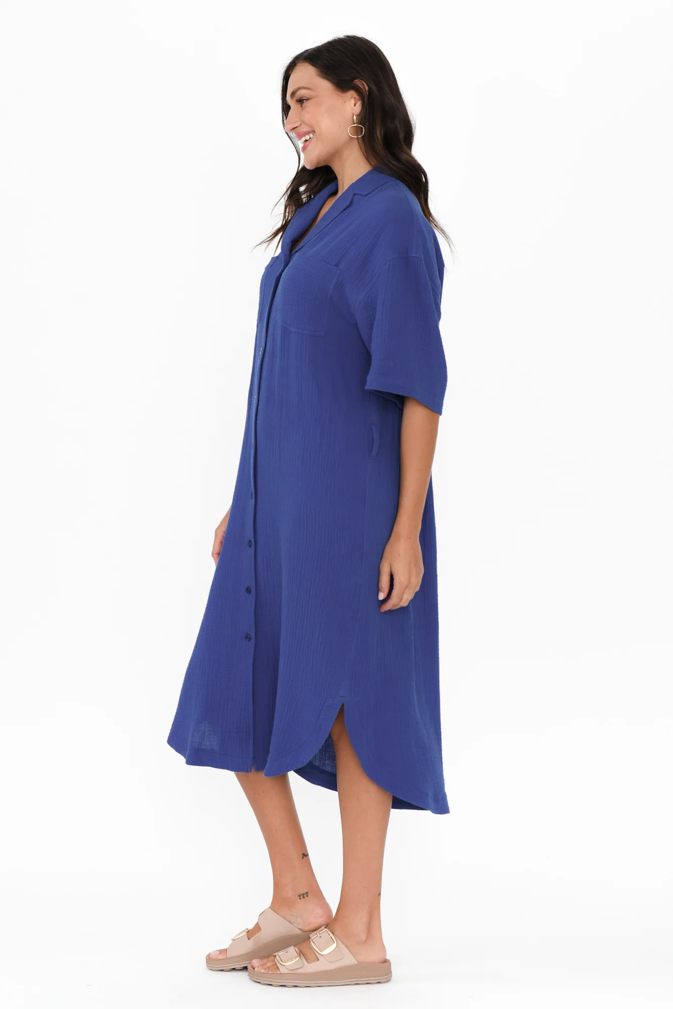 Tahiti Cobalt Cotton Cheesecloth Tie Dress