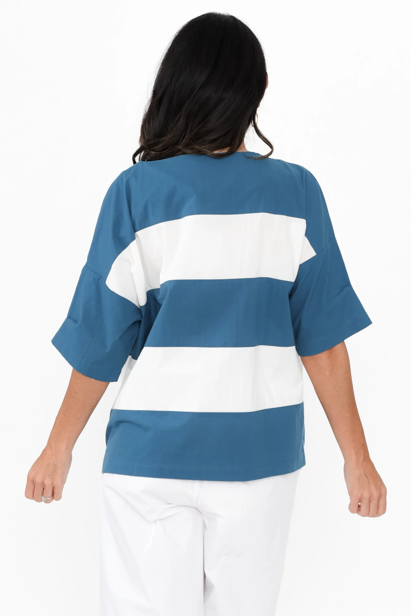 Balos Blue Stripe Cotton Poplin Top