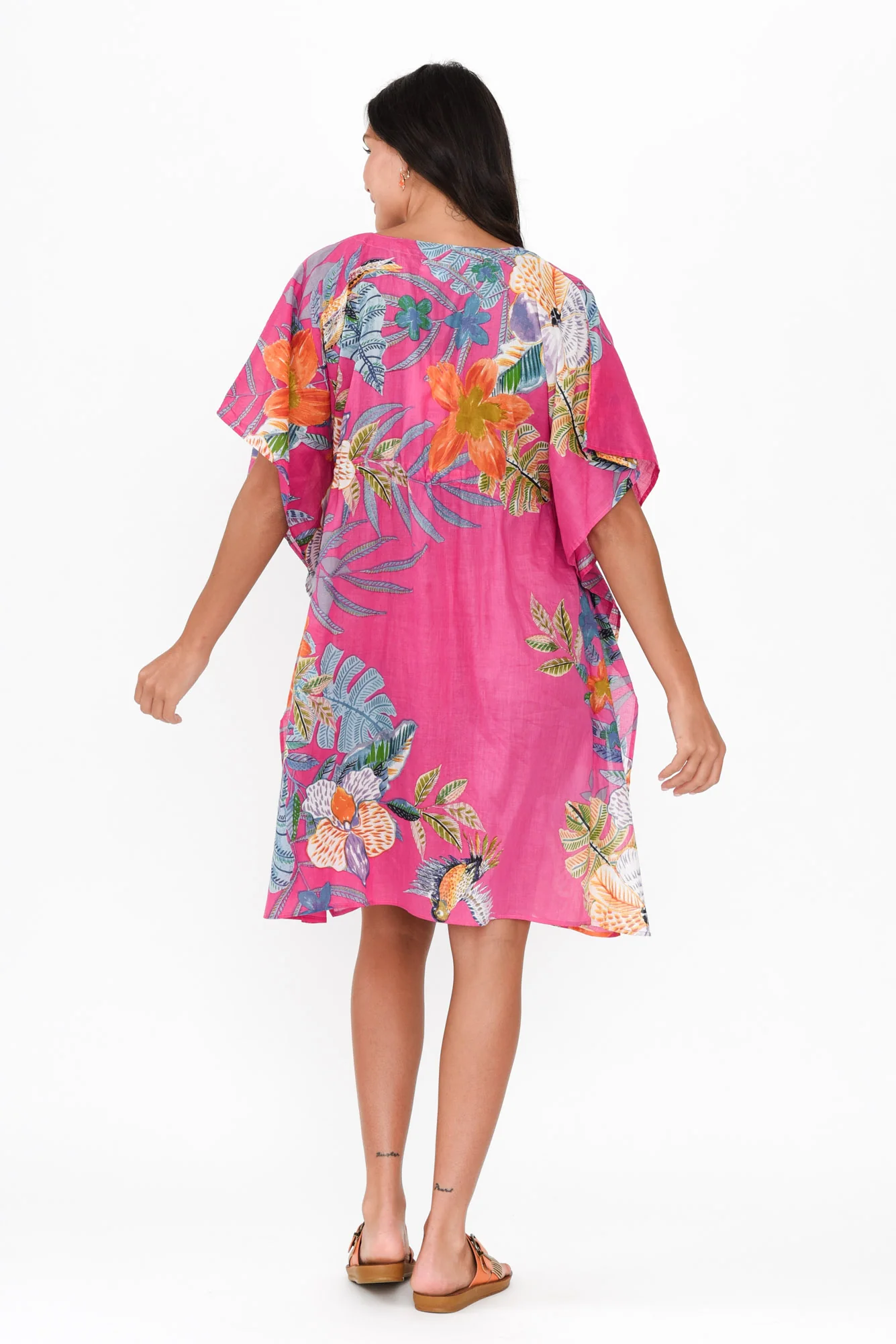 Isabel Pink Bird Cotton Kaftan