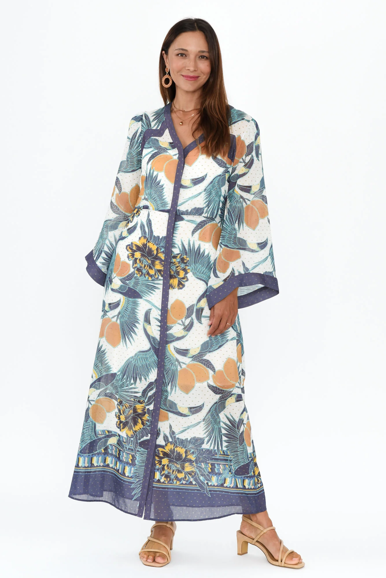 Kimona Blue Tropical Cotton Silk Dress