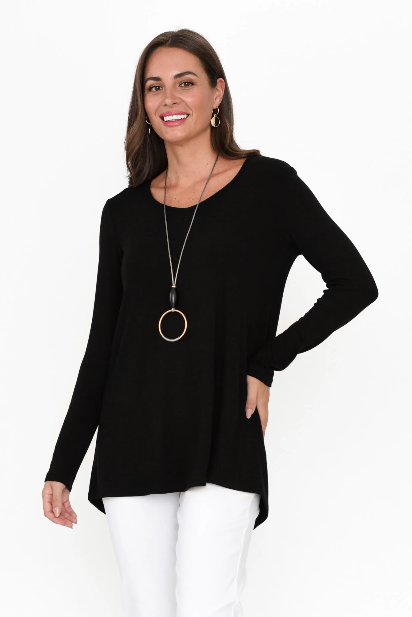 Shenali Black Long Sleeve Swing Top