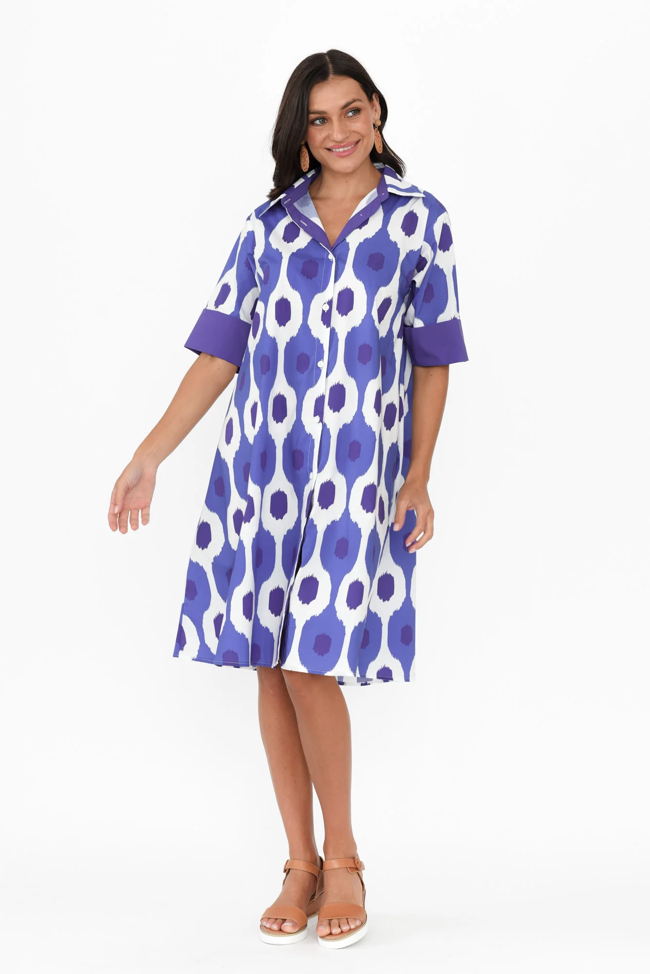 Cardiff Blue Abstract Spot Cotton Poplin Dress