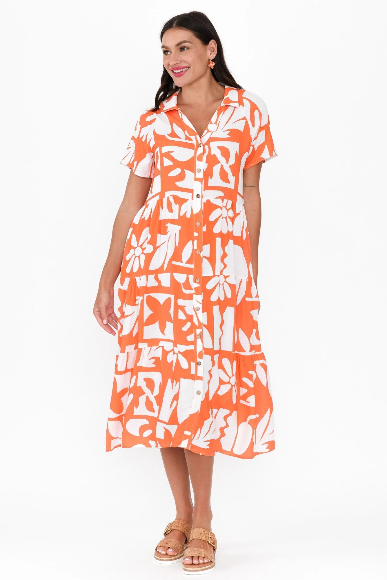 Gabi Orange Tiered Dress
