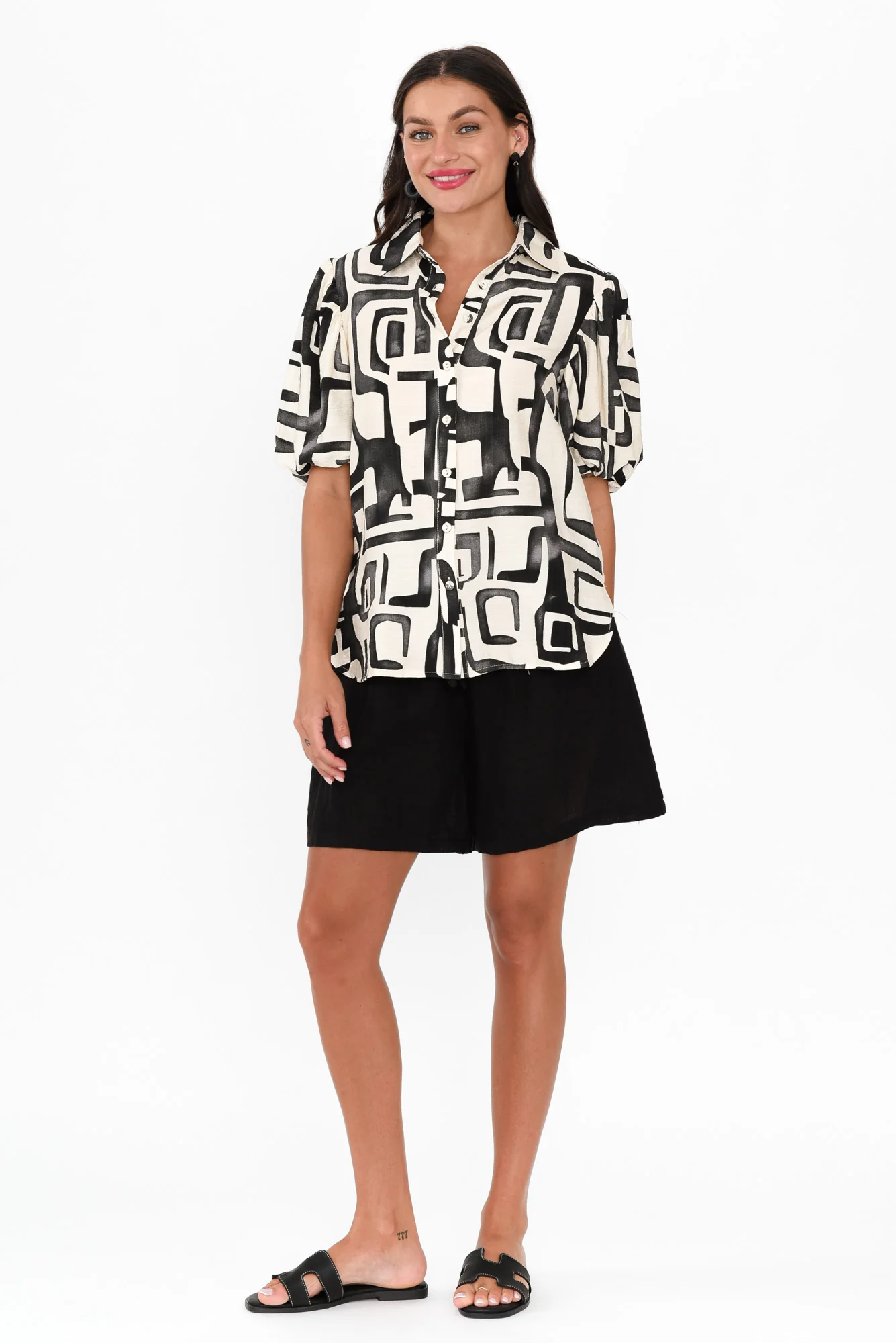 Eileen Black Abstract Collared Shirt