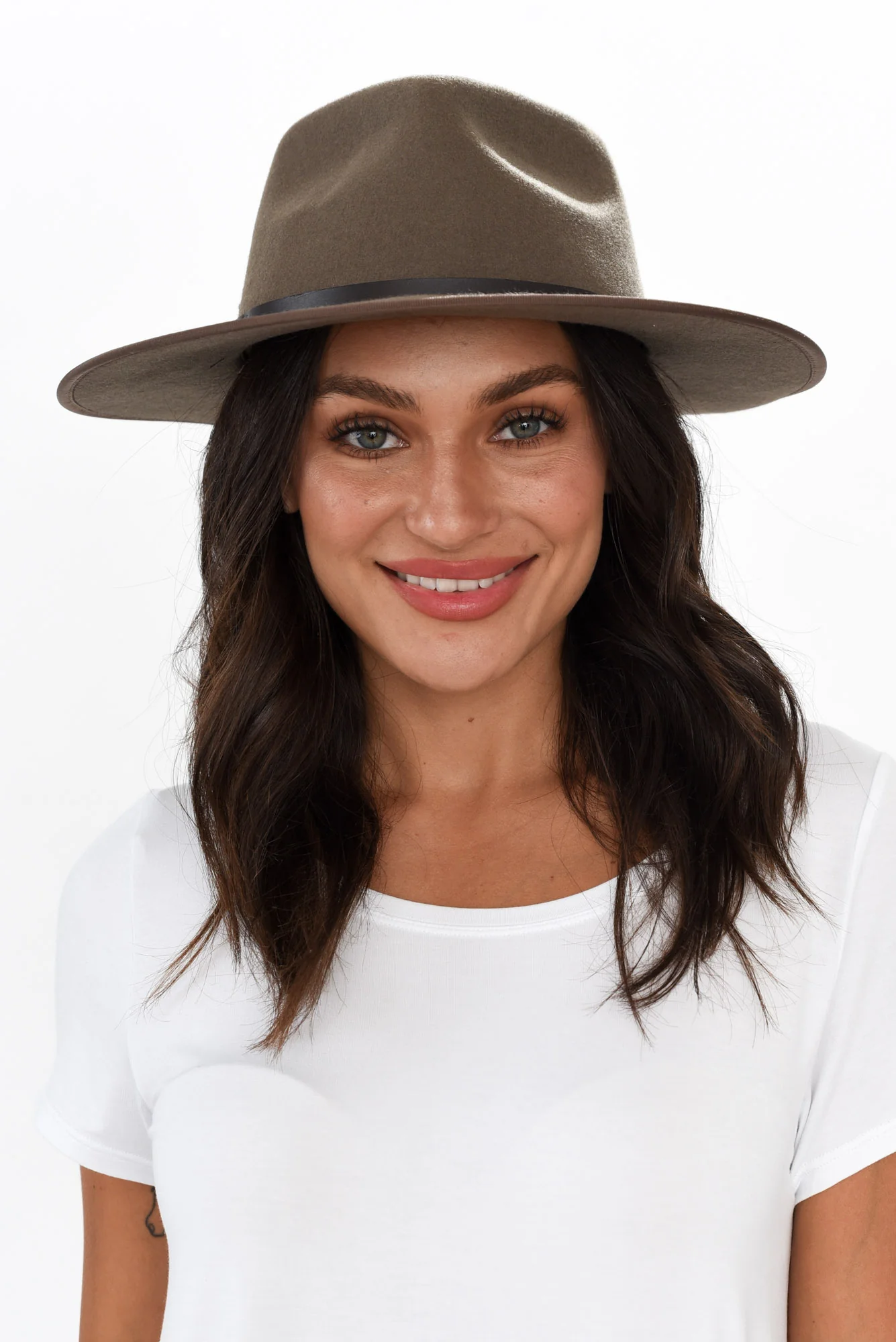 Meribel Taupe Wide Brim Fedora