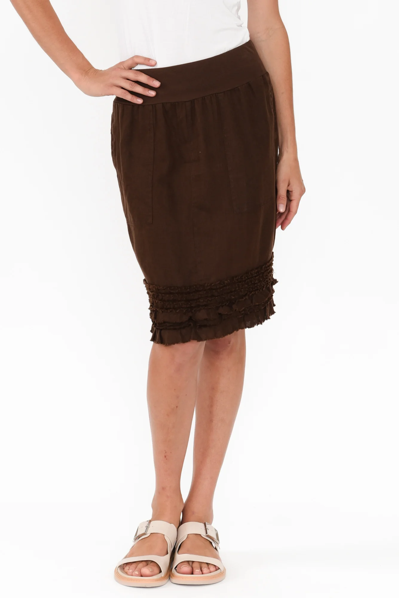 Phillipa Chocolate Ruffle Hem Skirt