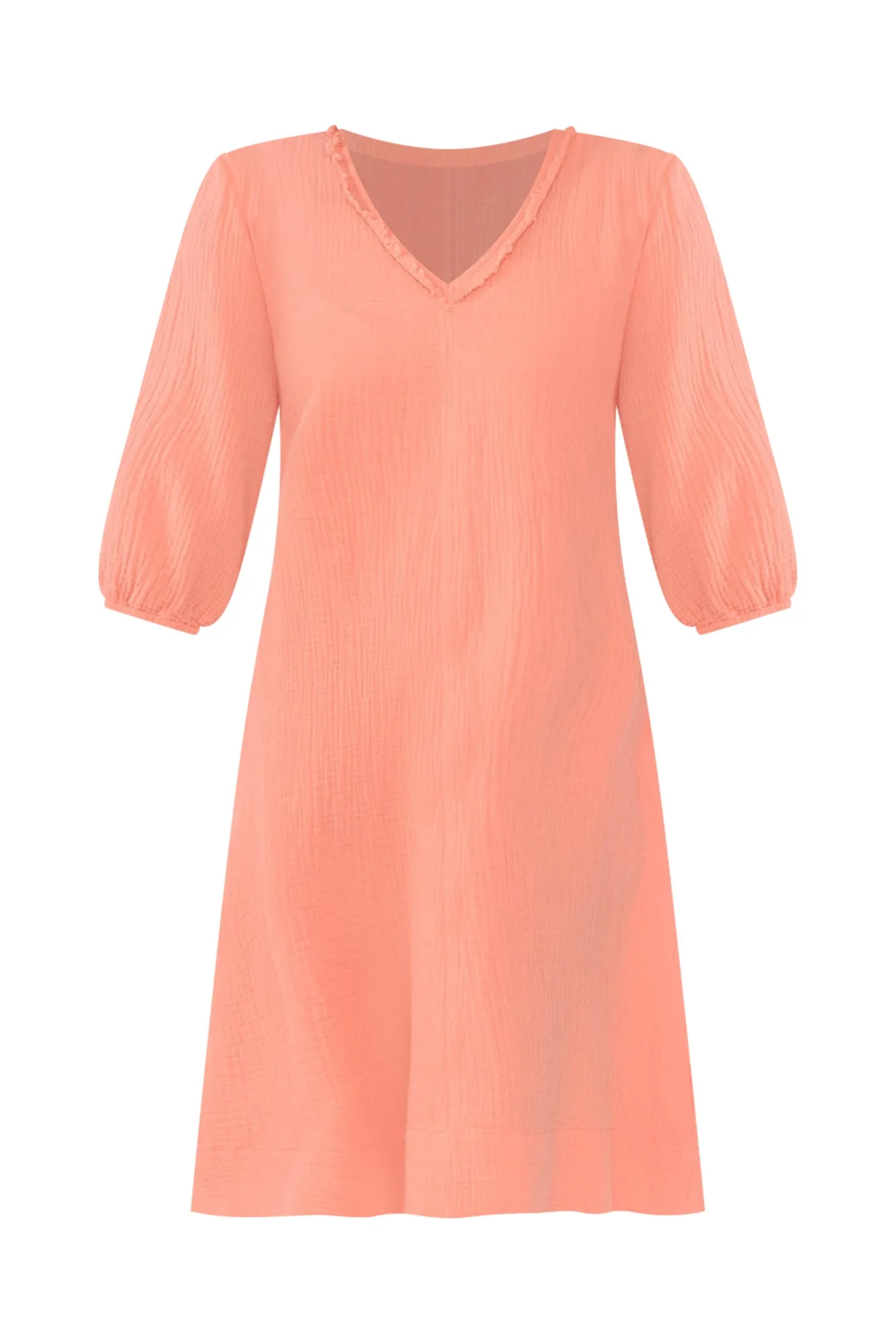 Cordelia Apricot Cotton Cheesecloth Pocket Dress