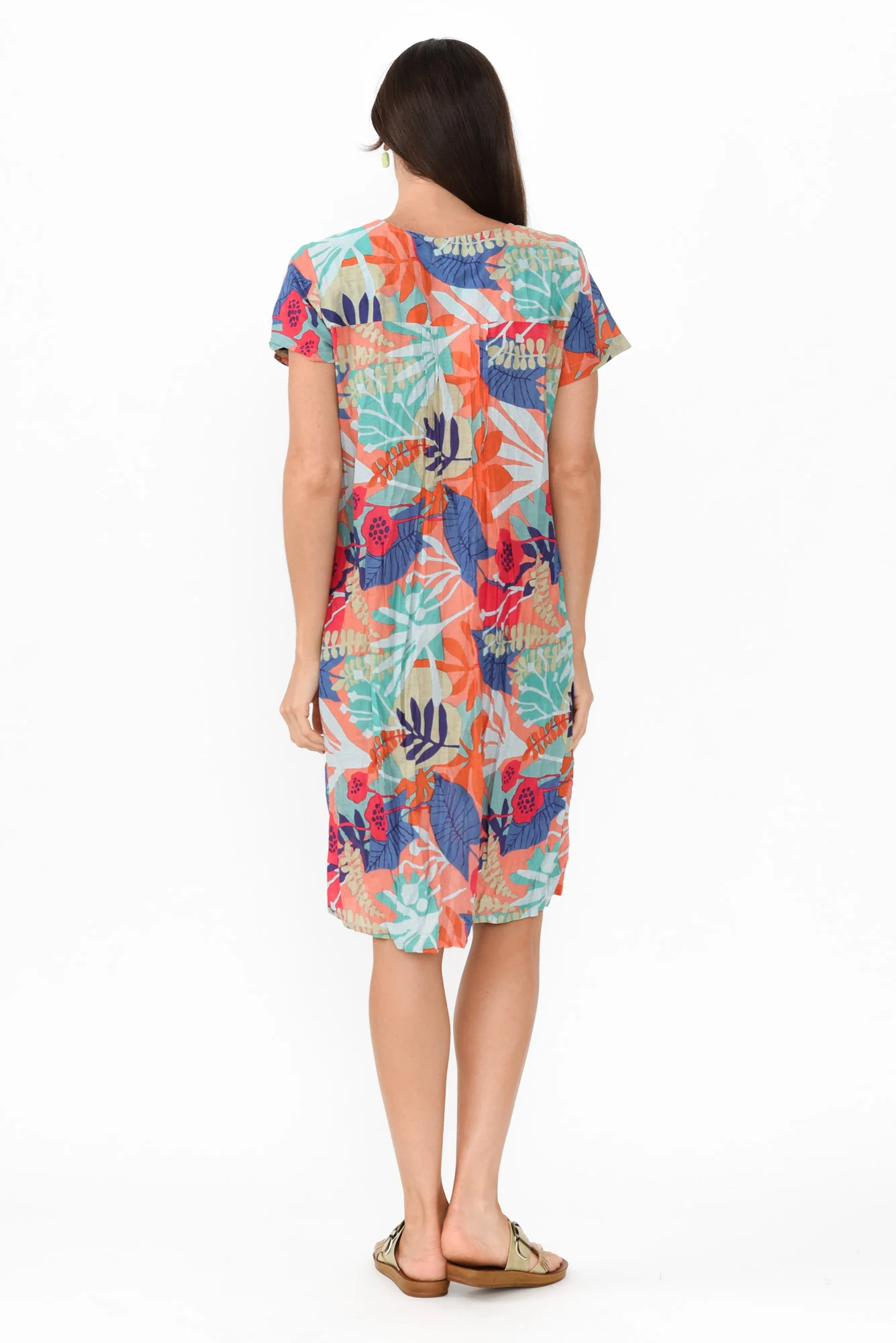 Sabina Peach Floral Crinkle Cotton Dress