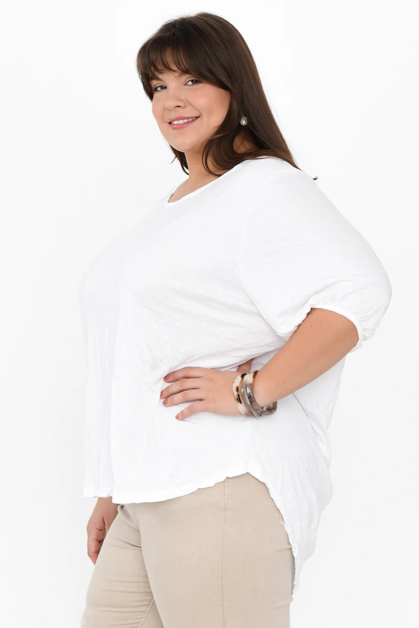 Agnes White Crinkle Cotton Hi Lo Top