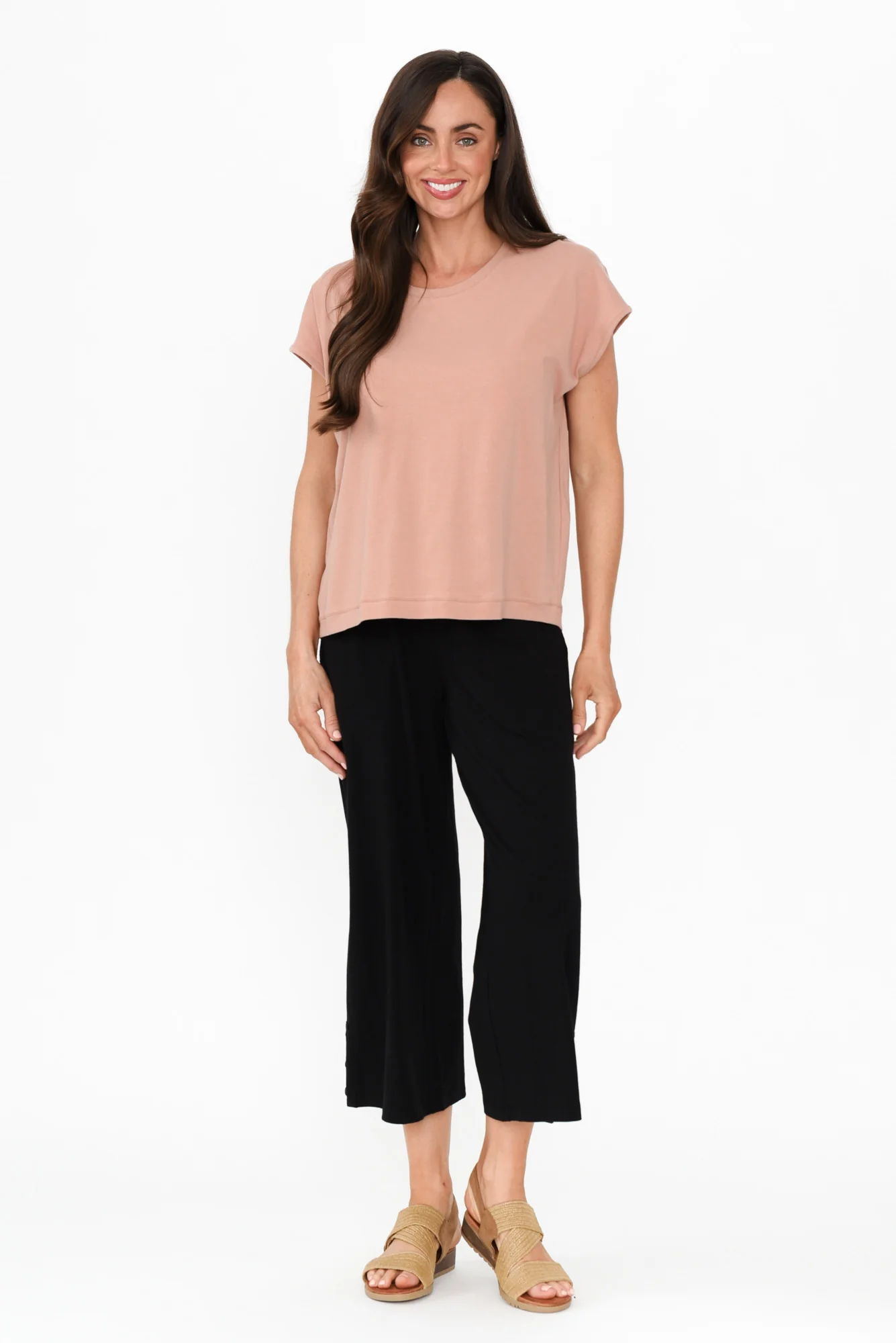 Eliana Black Cotton Shirred Cropped Pants