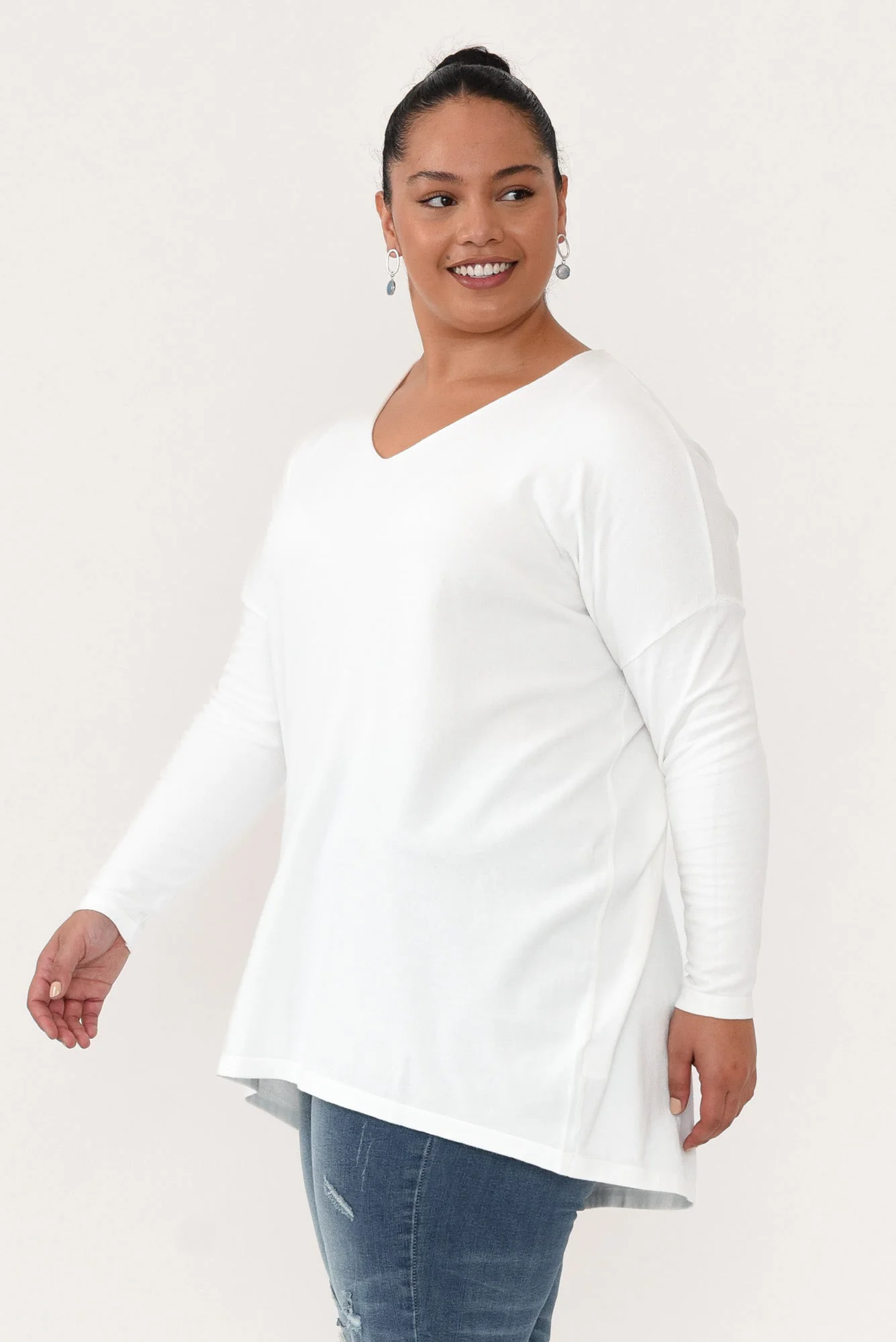 Piper White V Neck Knit Jumper