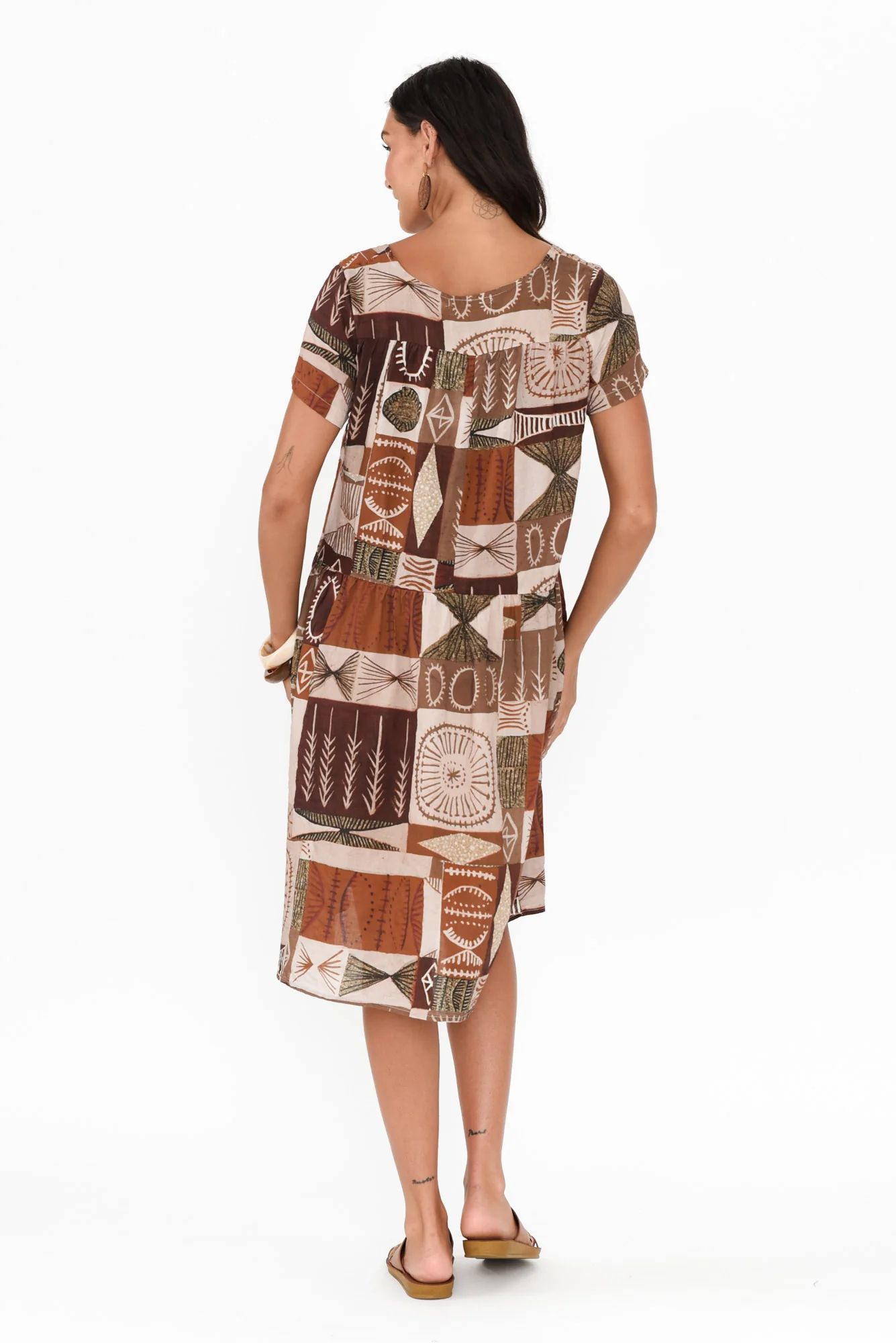 Hanoi Mocha Mosaic Cotton Blend Dress