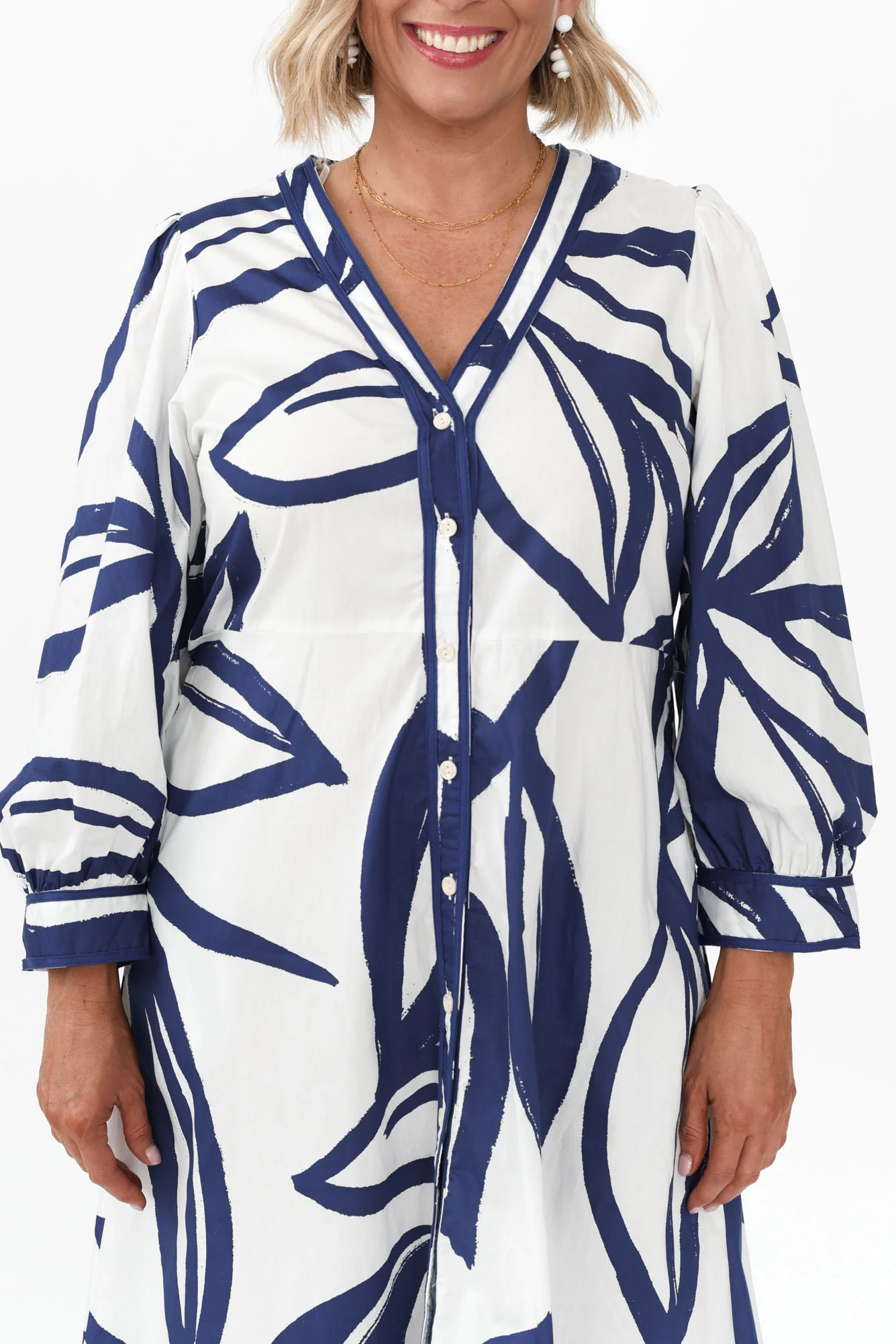 Priya Navy Floral Cotton Poplin Dress