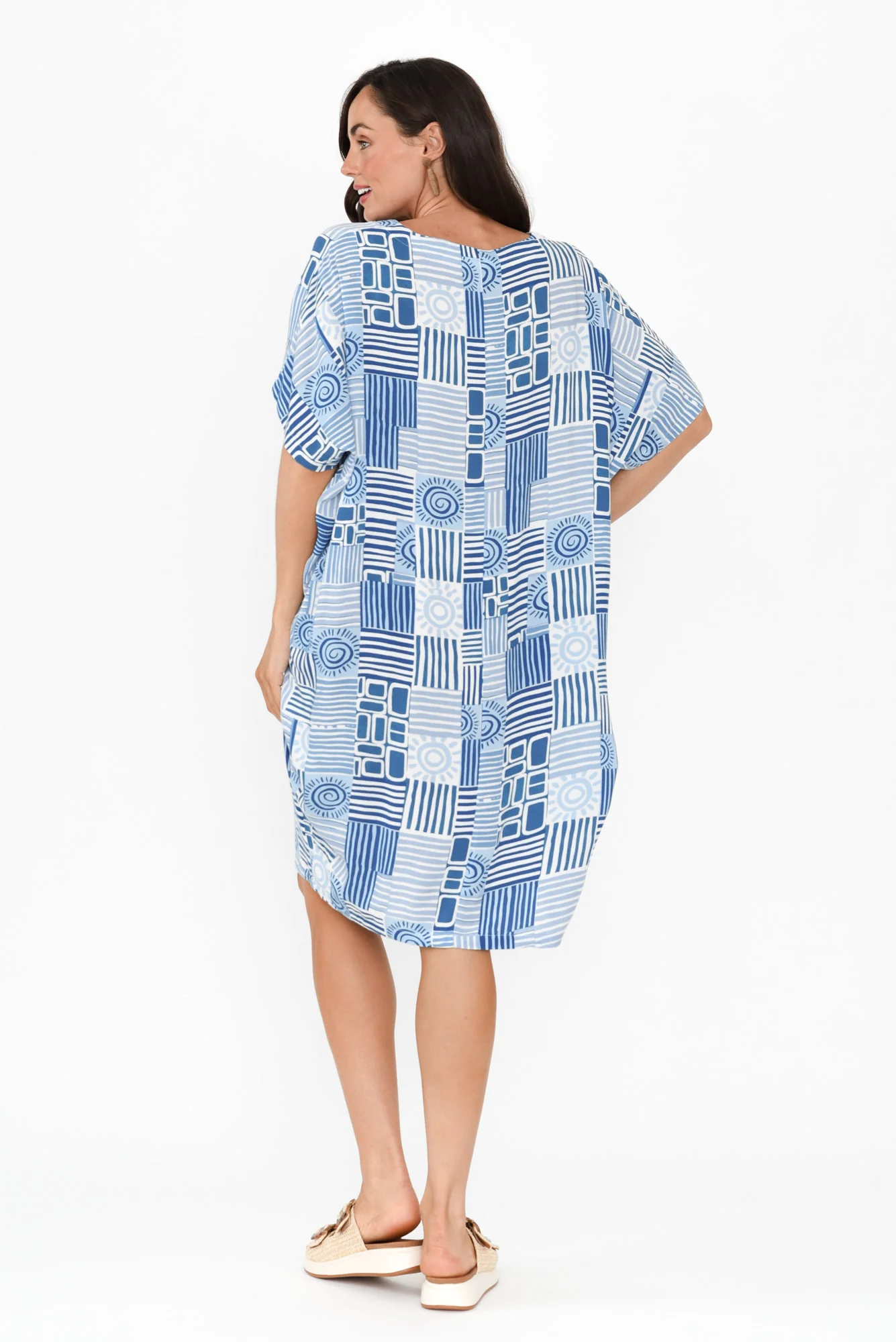 Esma Blue Abstract Pocket Dress