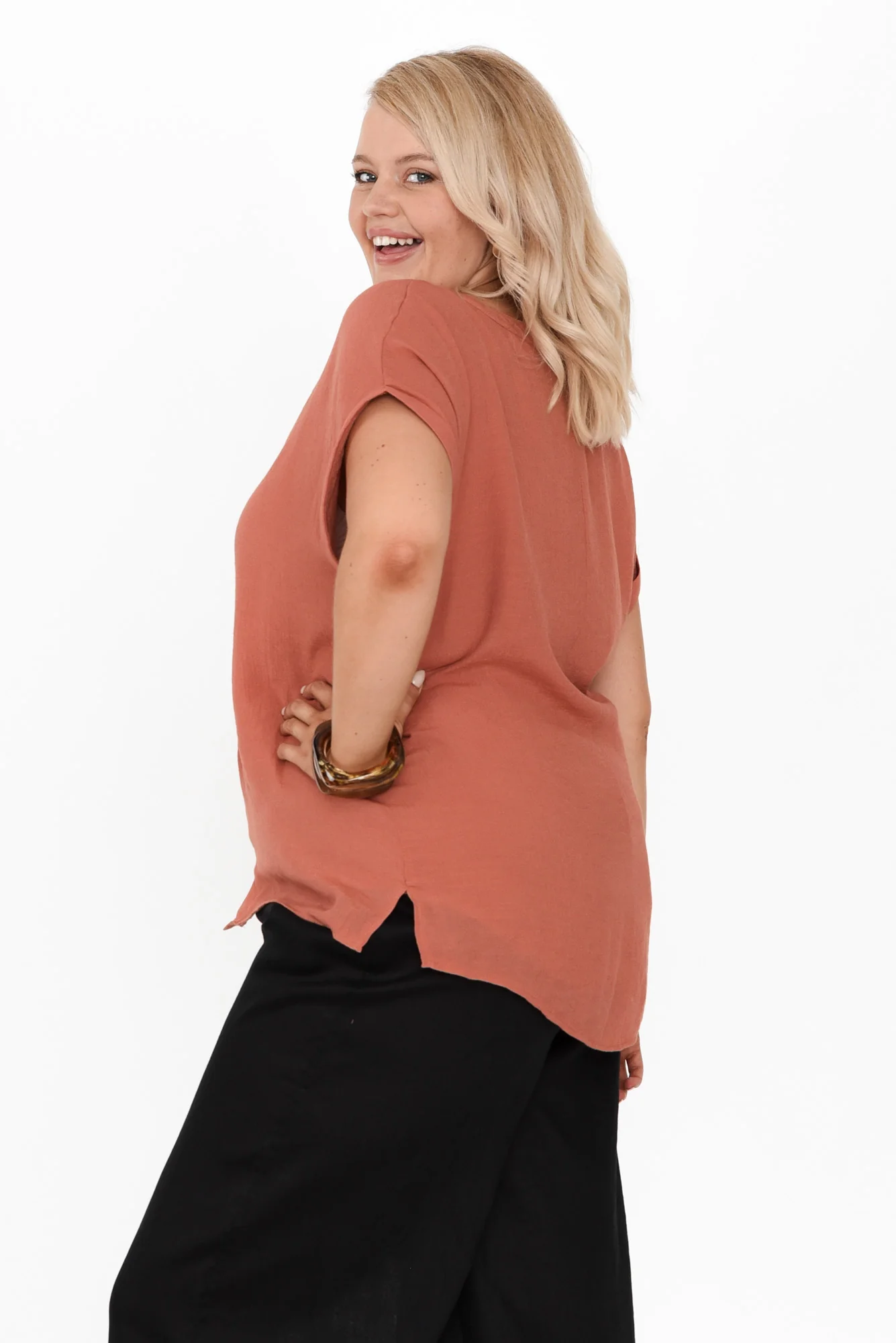 Miray Rust Button Top