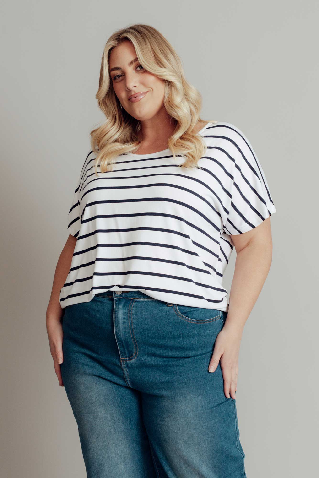 Danya White Stripe Bamboo Top