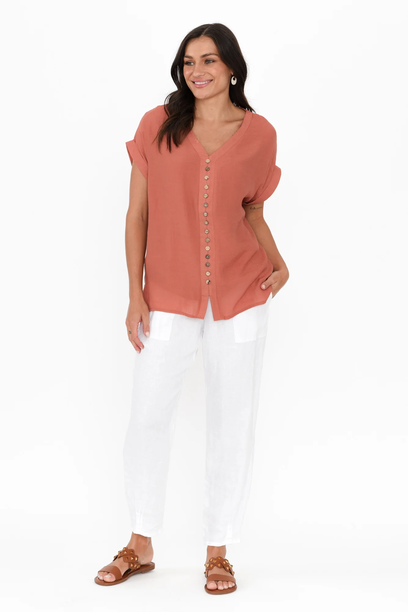 Miray Rust Button Top