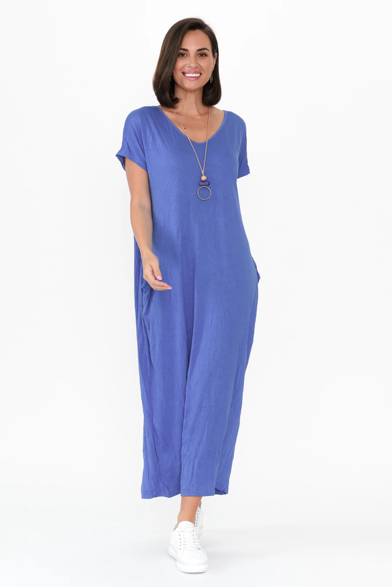 Travel Cobalt Crinkle Cotton Maxi Dress