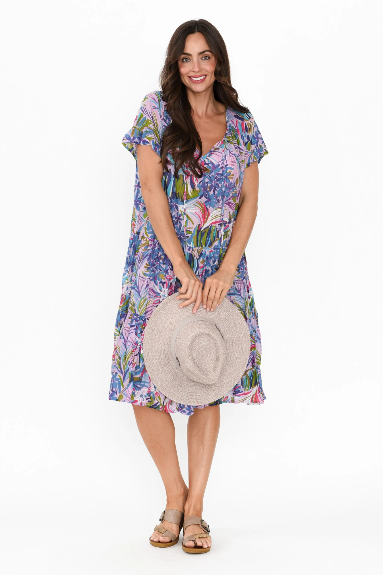 Bessie Purple Floral Cotton Tier Dress