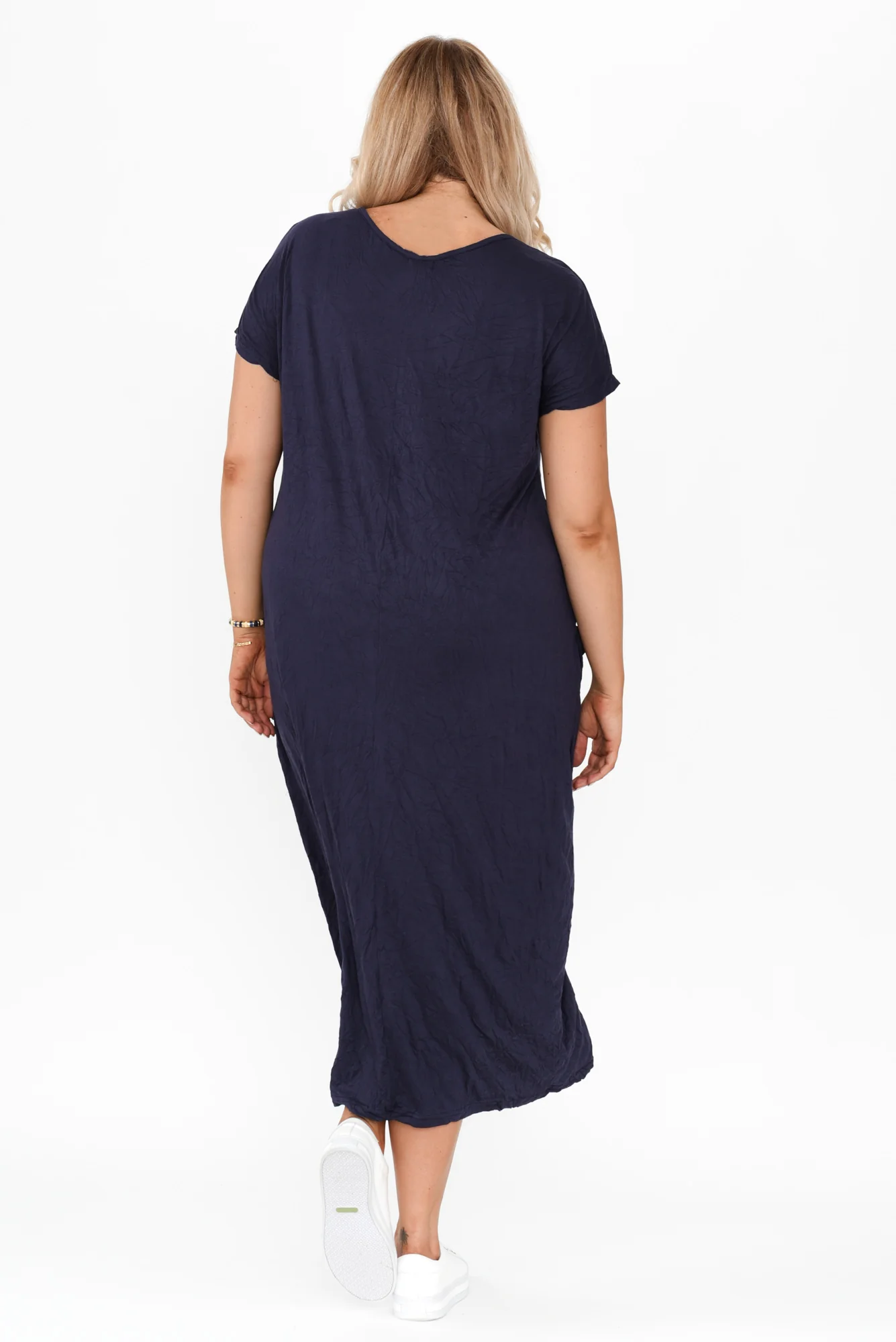 Travel Dark Navy Crinkle Cotton Maxi Dress