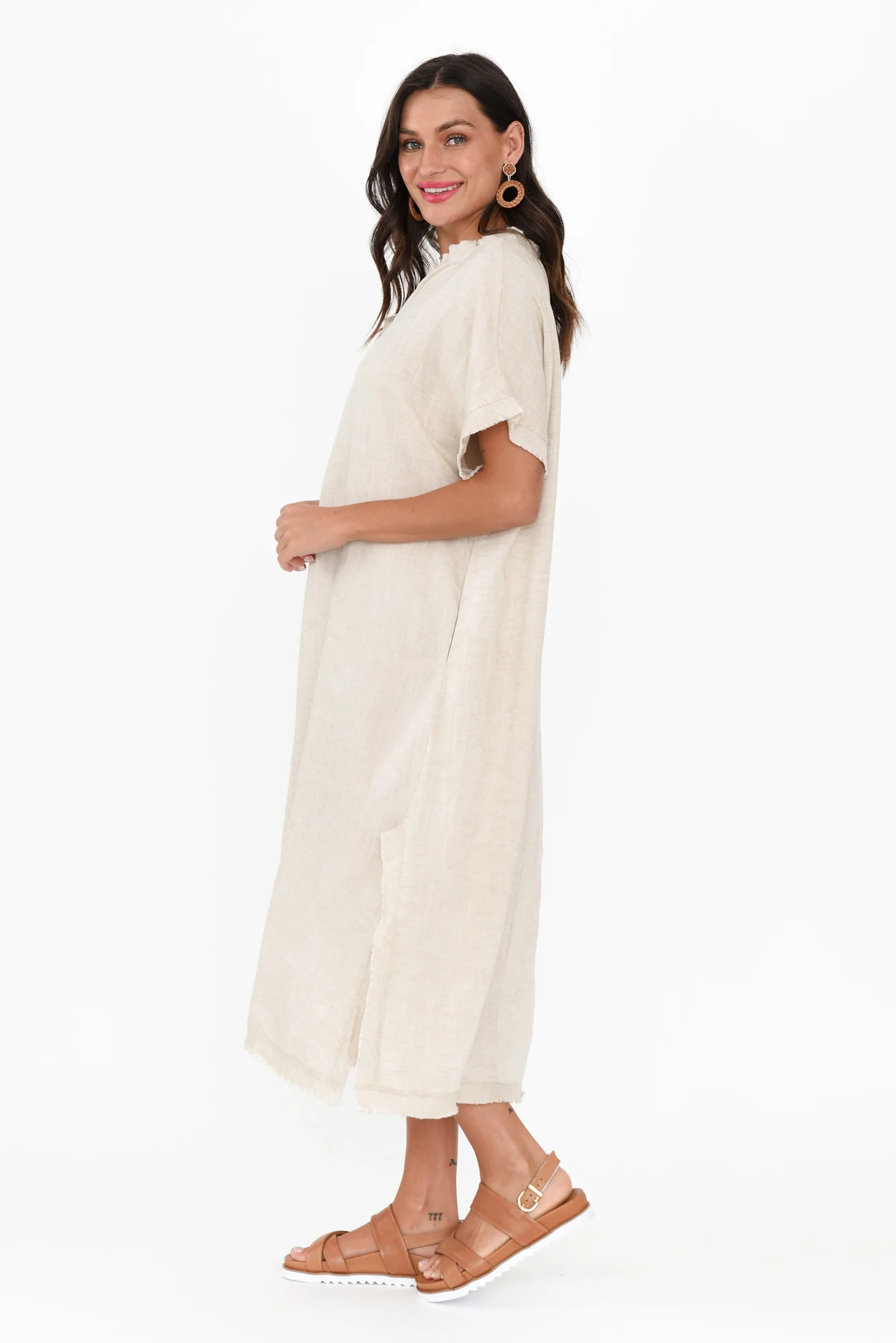Darlene Beige Linen Blend Dress