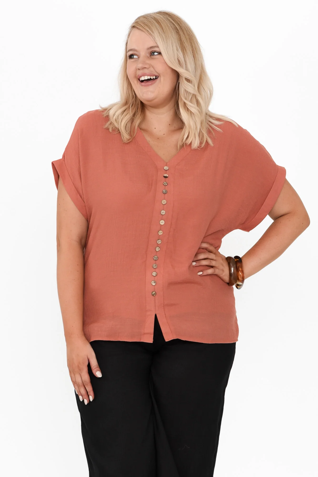 Miray Rust Button Top