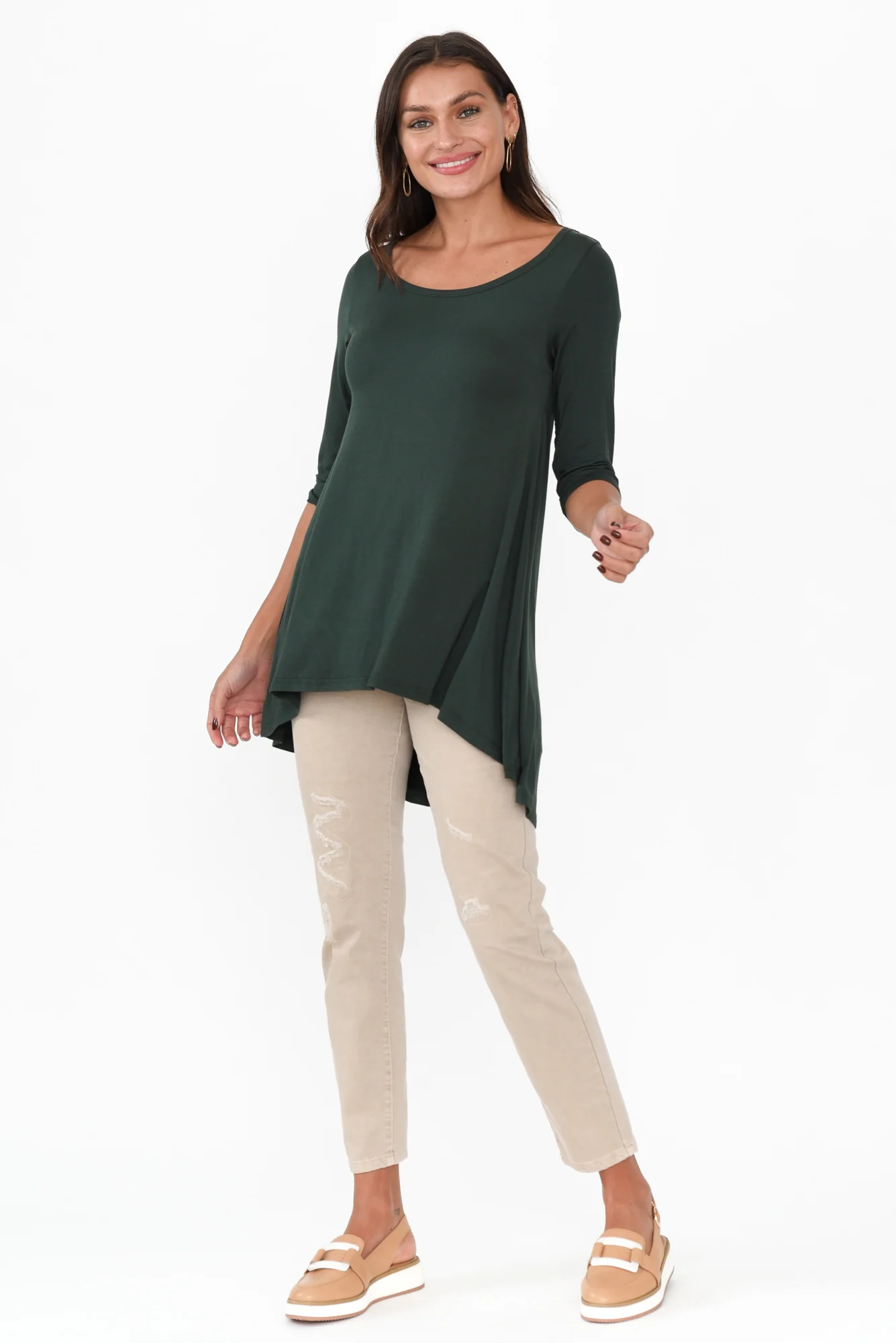 Dark Green Bamboo Hi Lo Hem Top