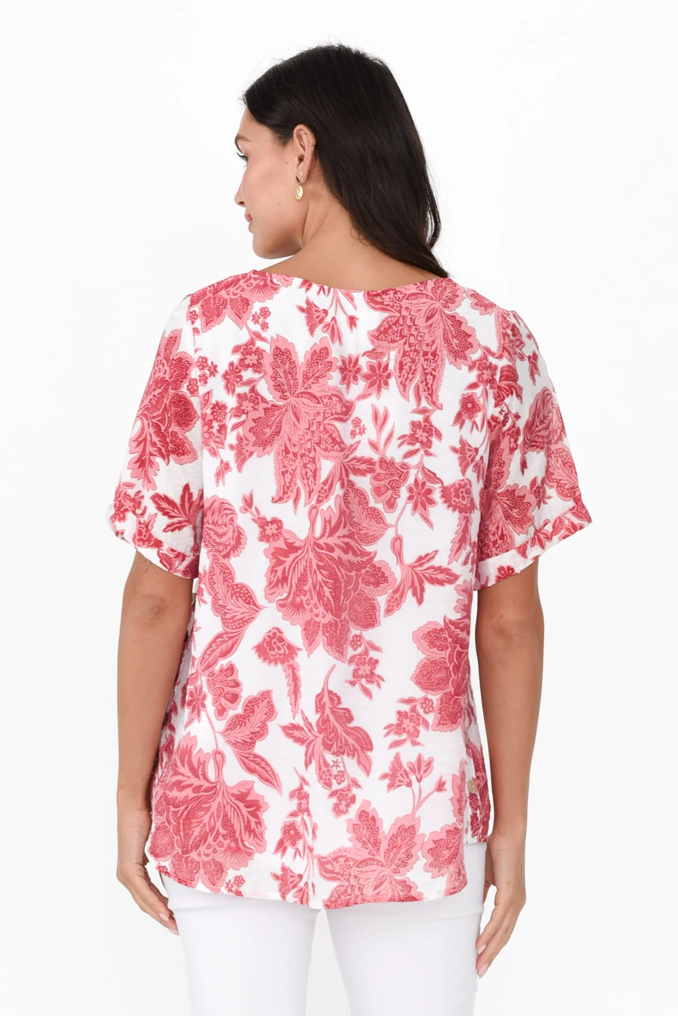 Perry Red Floral Button Top