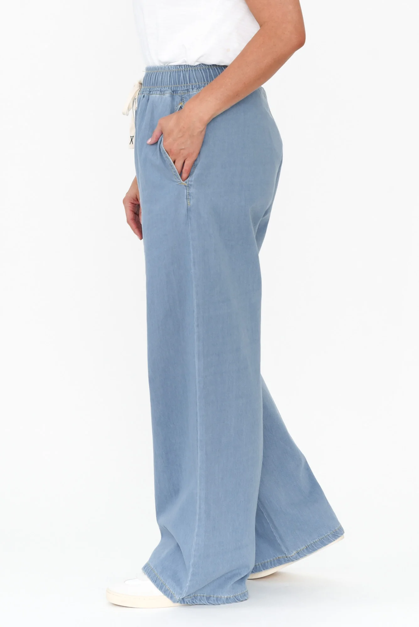 Caden Blue Chambray Cotton Tie Pants