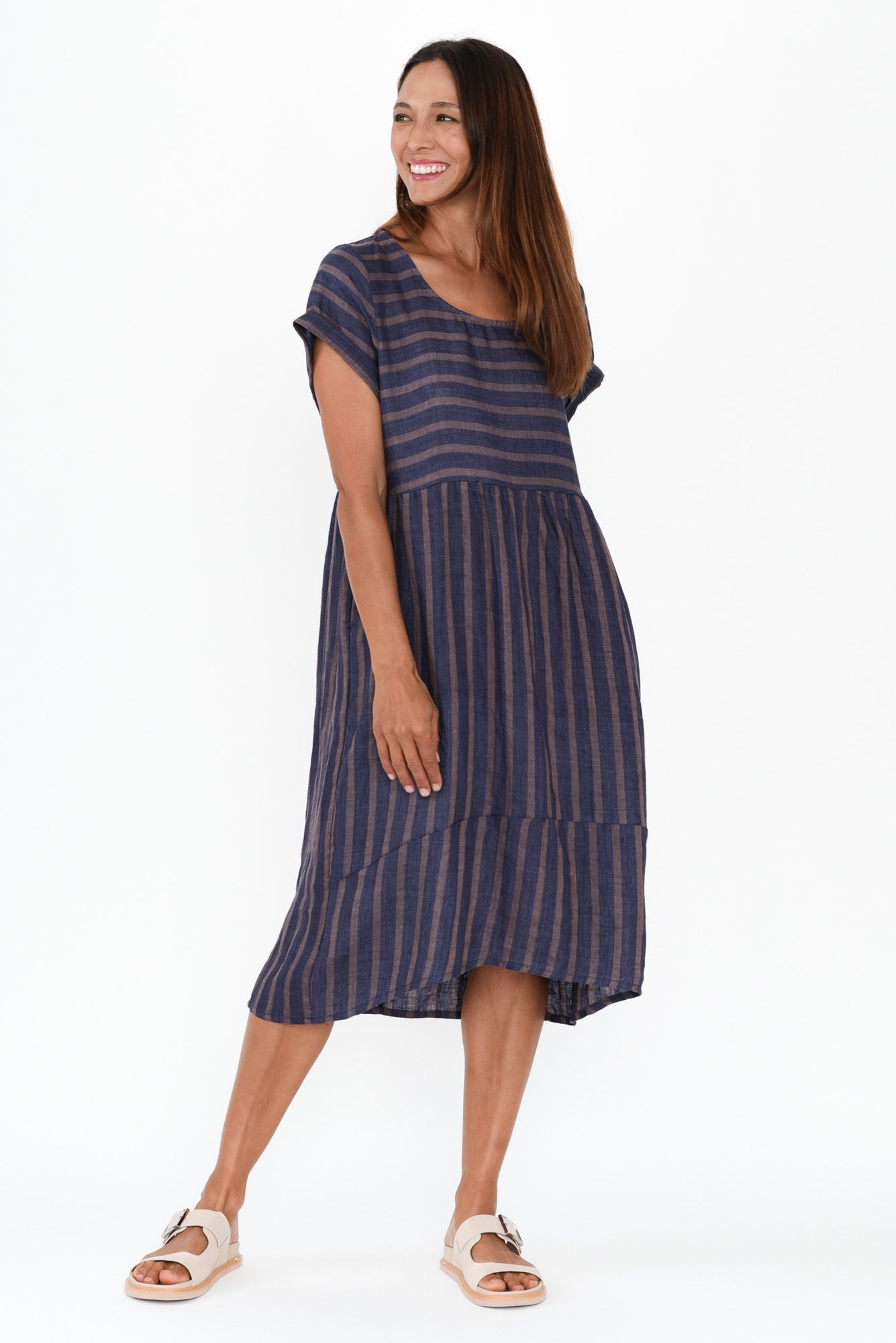 Liana Navy Stripe Linen Dress