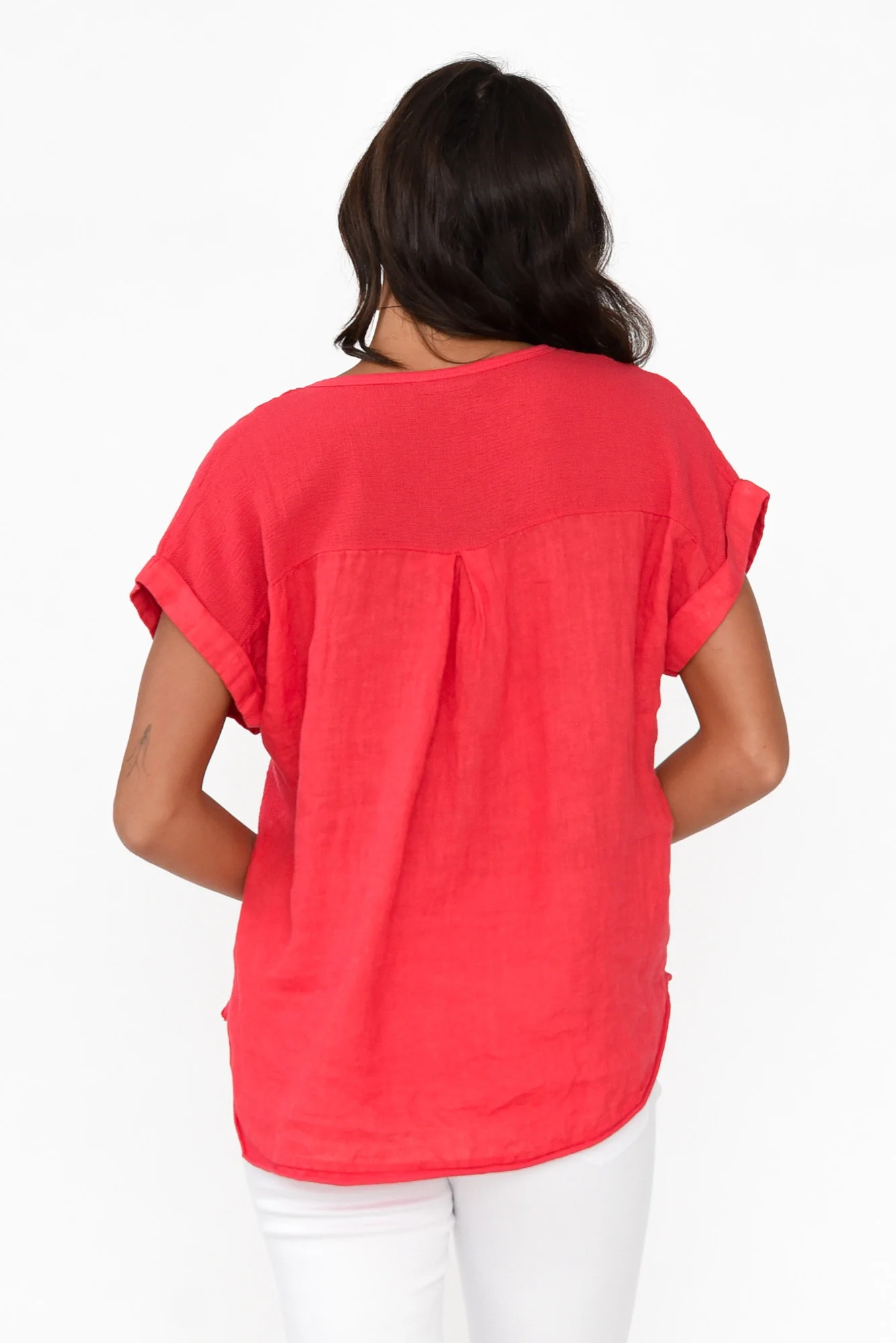 Dorian Red Linen Cotton Top