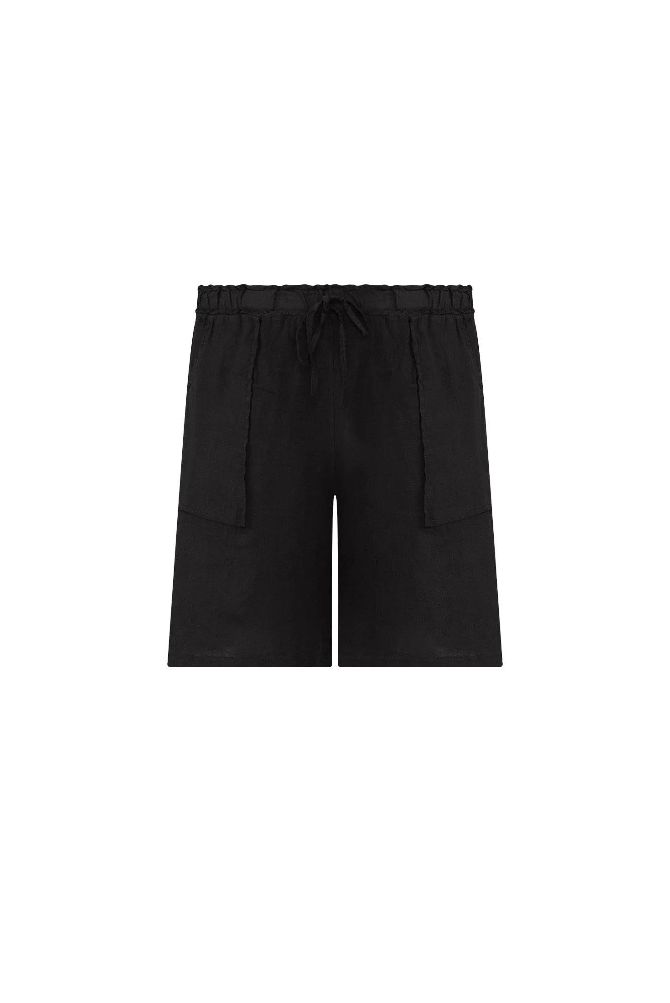 Paulina Black Linen Drawstring Shorts